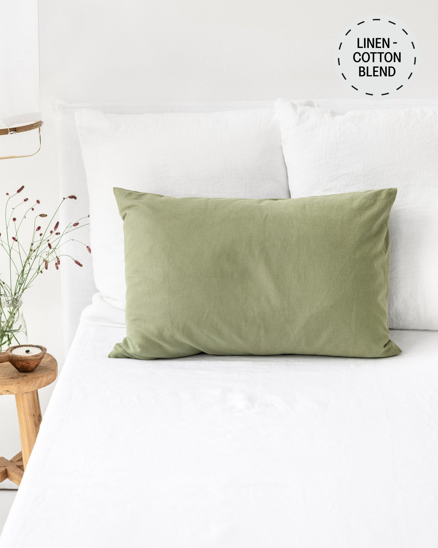 Sage linen-cotton pillowcase - MagicLinen
