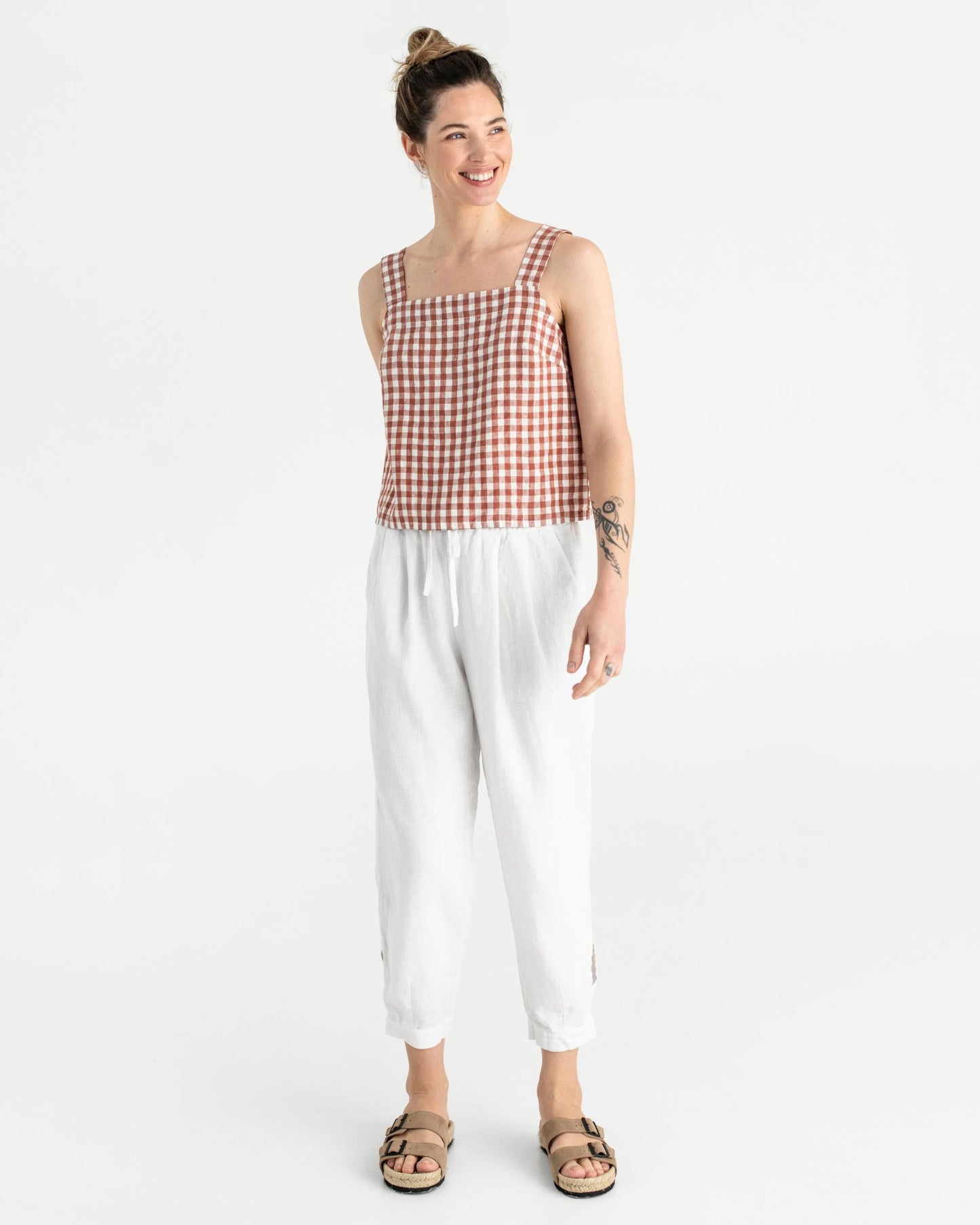 Linen tank top OLINDA in Clay gingham - MagicLinen