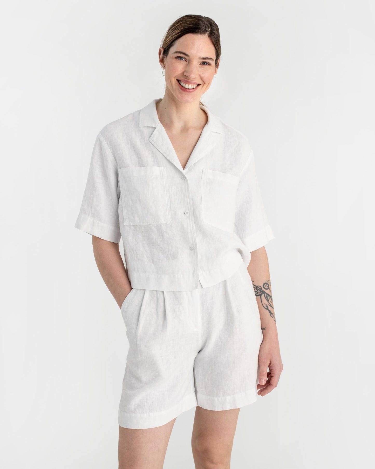 Linen camp shirt ORVIETO in White - MagicLinen