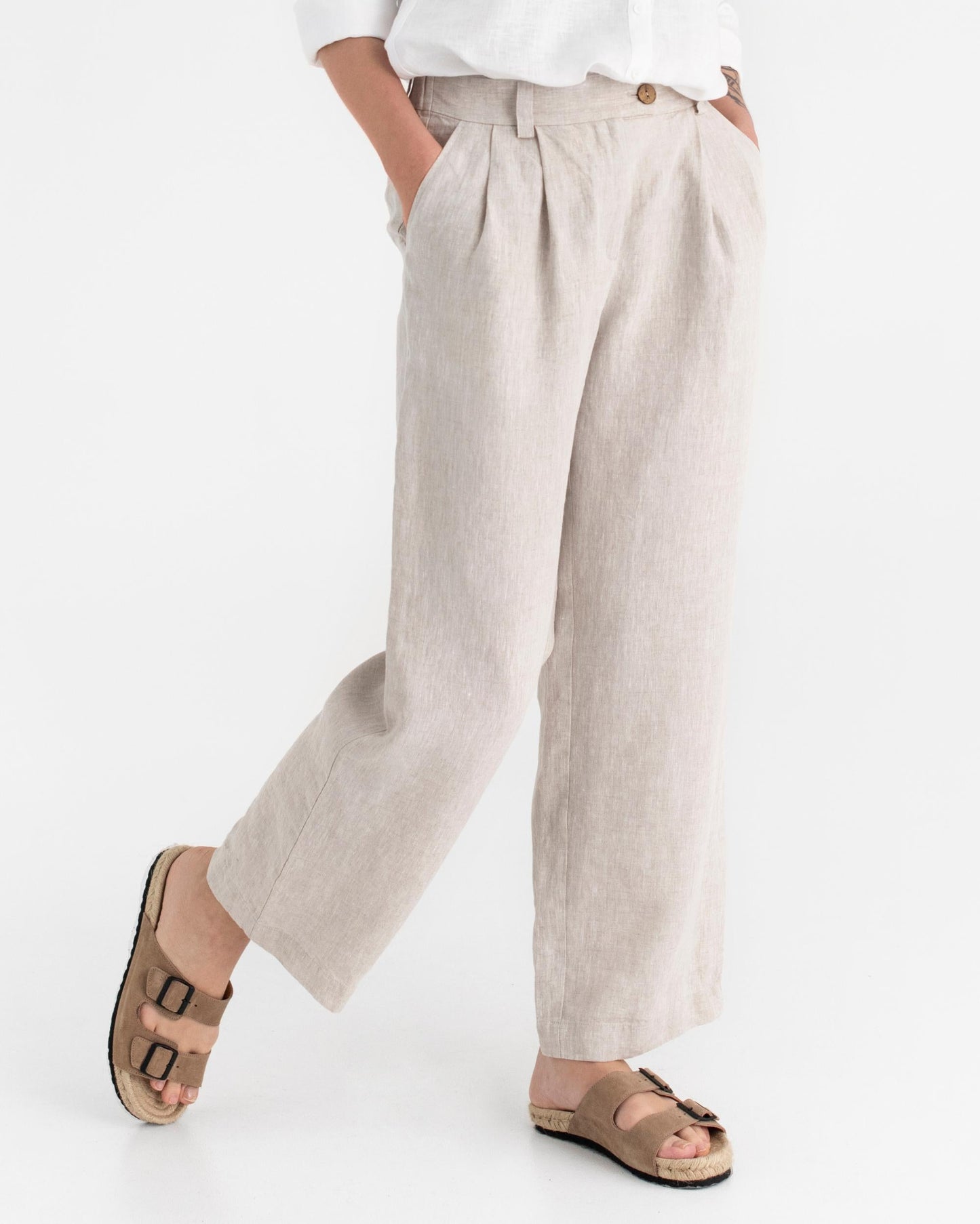 Wide leg linen pants ROME in Natural melange - MagicLinen