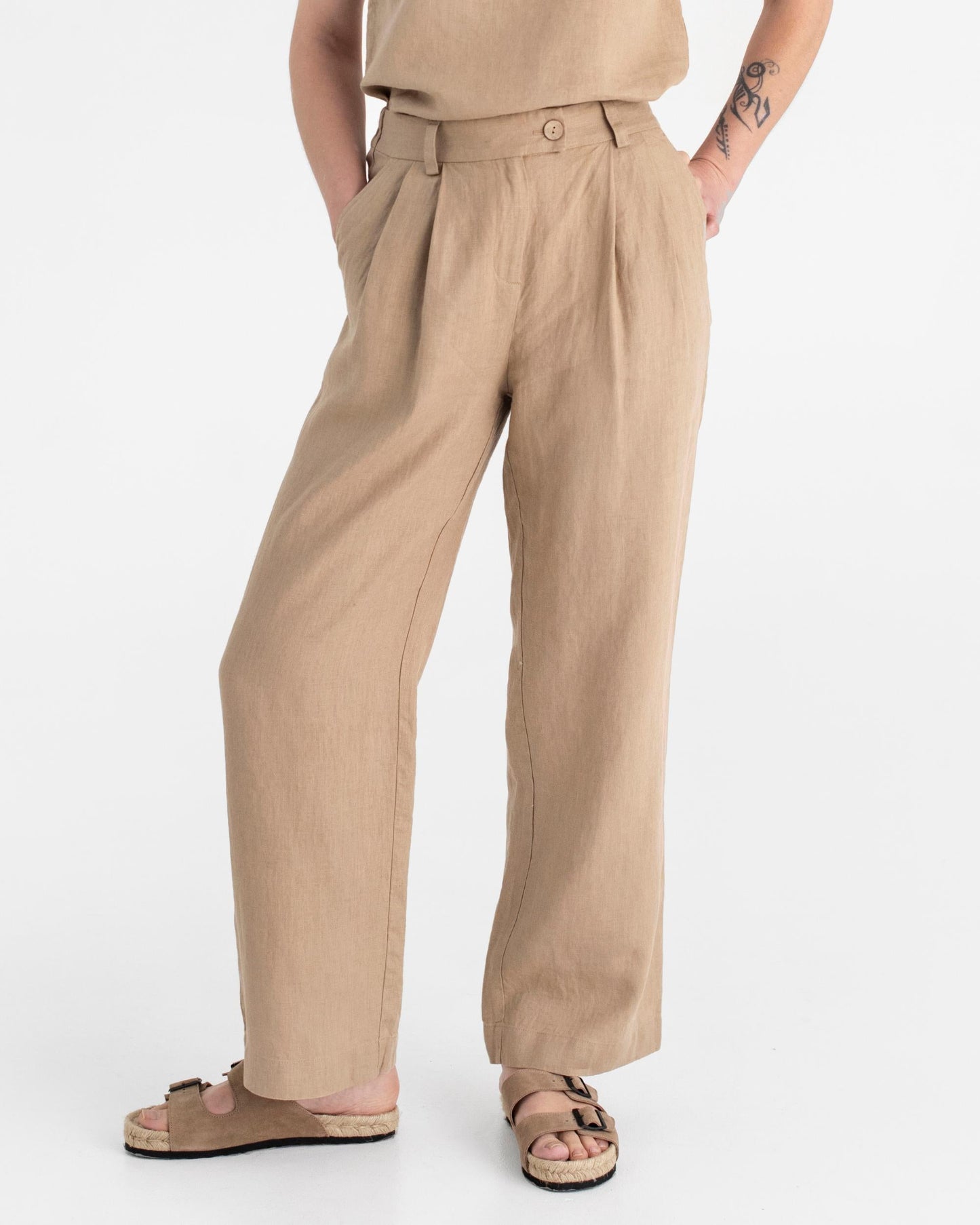 Wide leg linen pants ROME in Wheat - MagicLinen