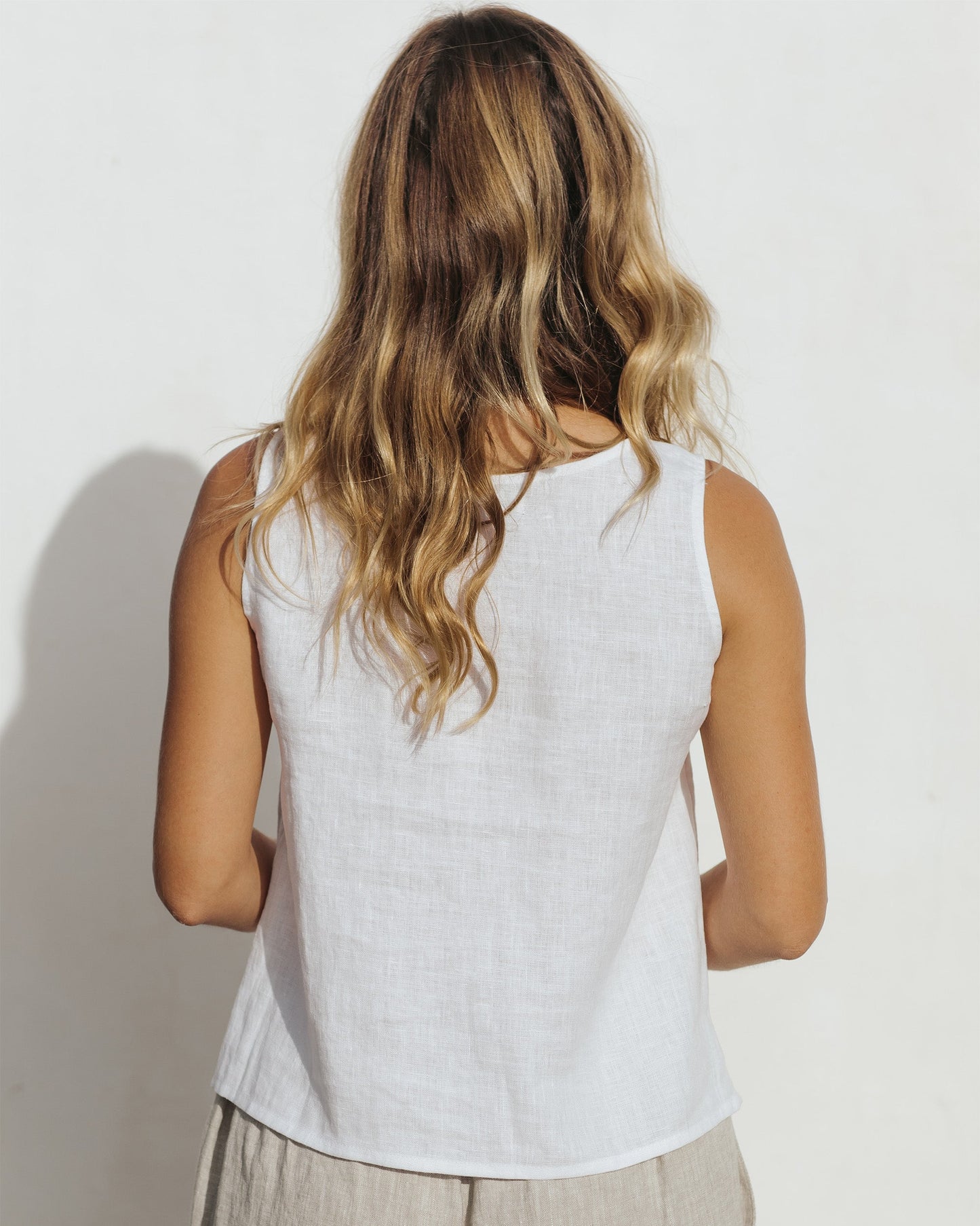Sleeveless linen top SILAY in White - MagicLinen