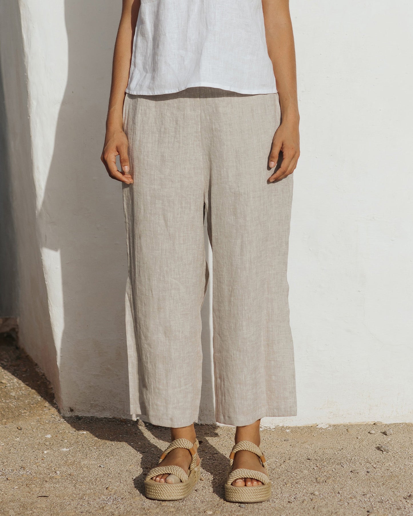 Side slit linen pants DALAT in Natural melange - MagicLinen