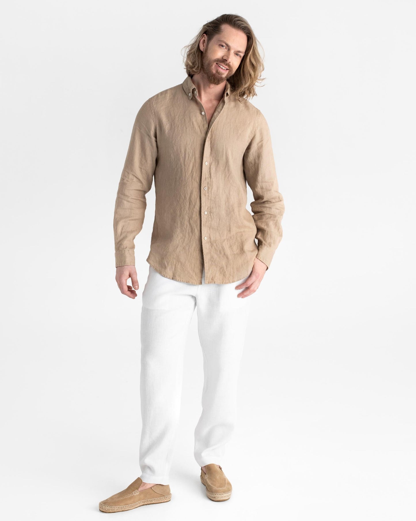 Classic men's linen shirt SINTRA in Wheat - MagicLinen