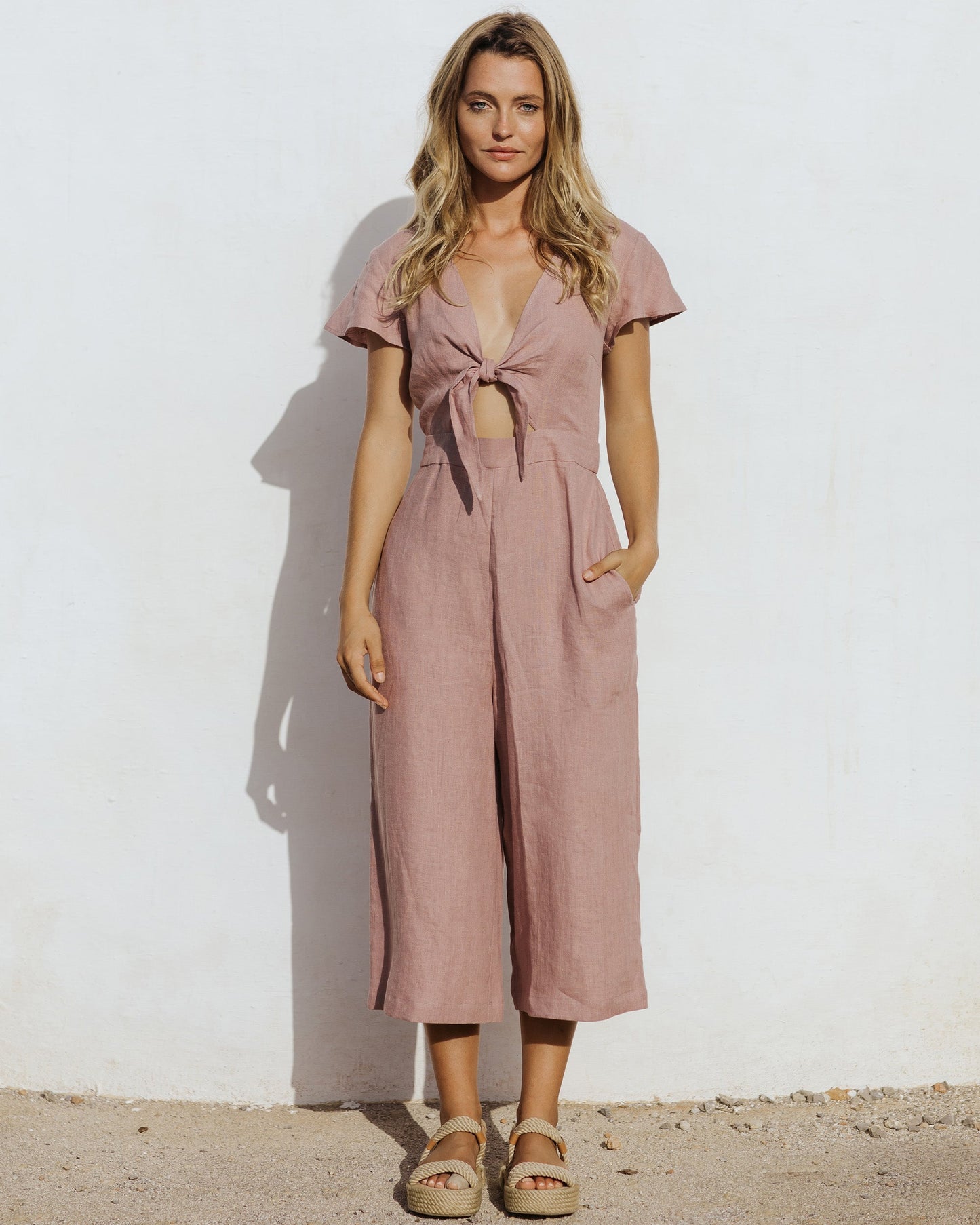 Tie-front crop Jumpsuit SKYE in Woodrose - MagicLinen