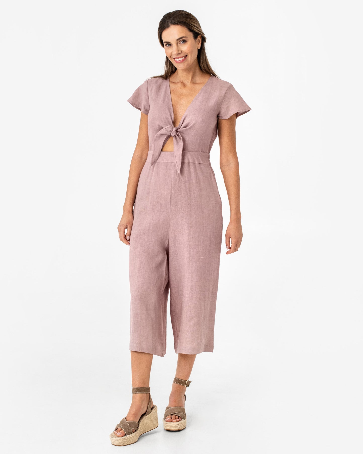 Tie-front crop Jumpsuit SKYE in Woodrose - MagicLinen