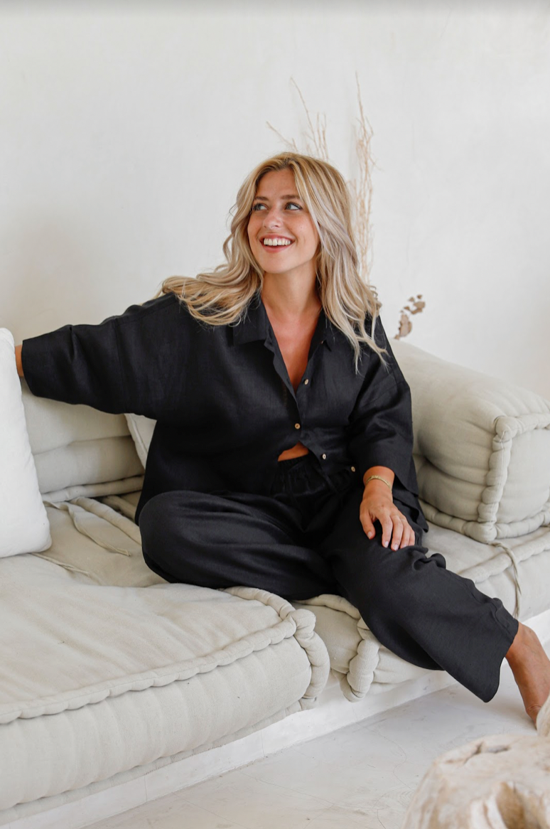 Long sleeve linen pajama AVEIRA in Black