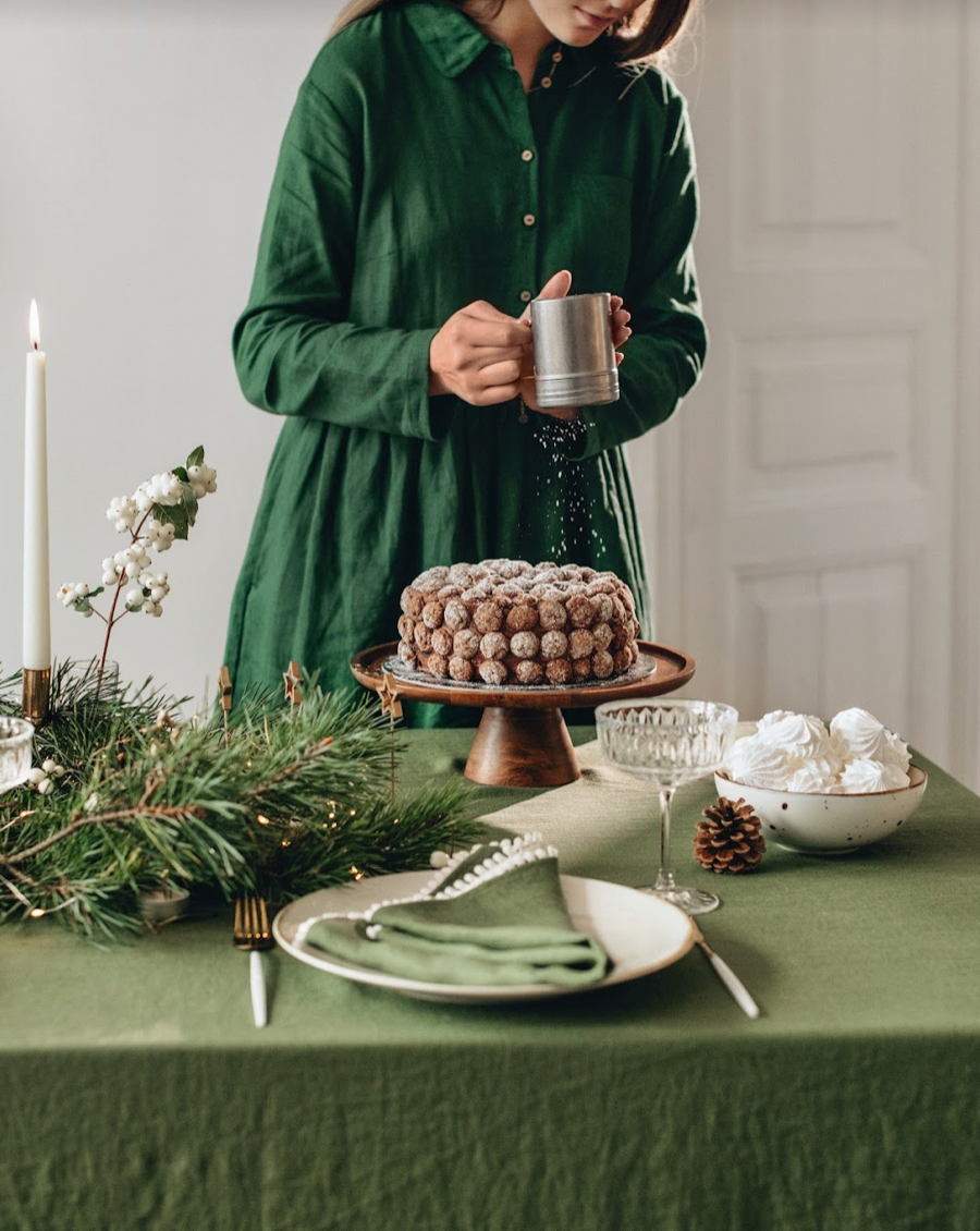 Forest green linen tablecloth