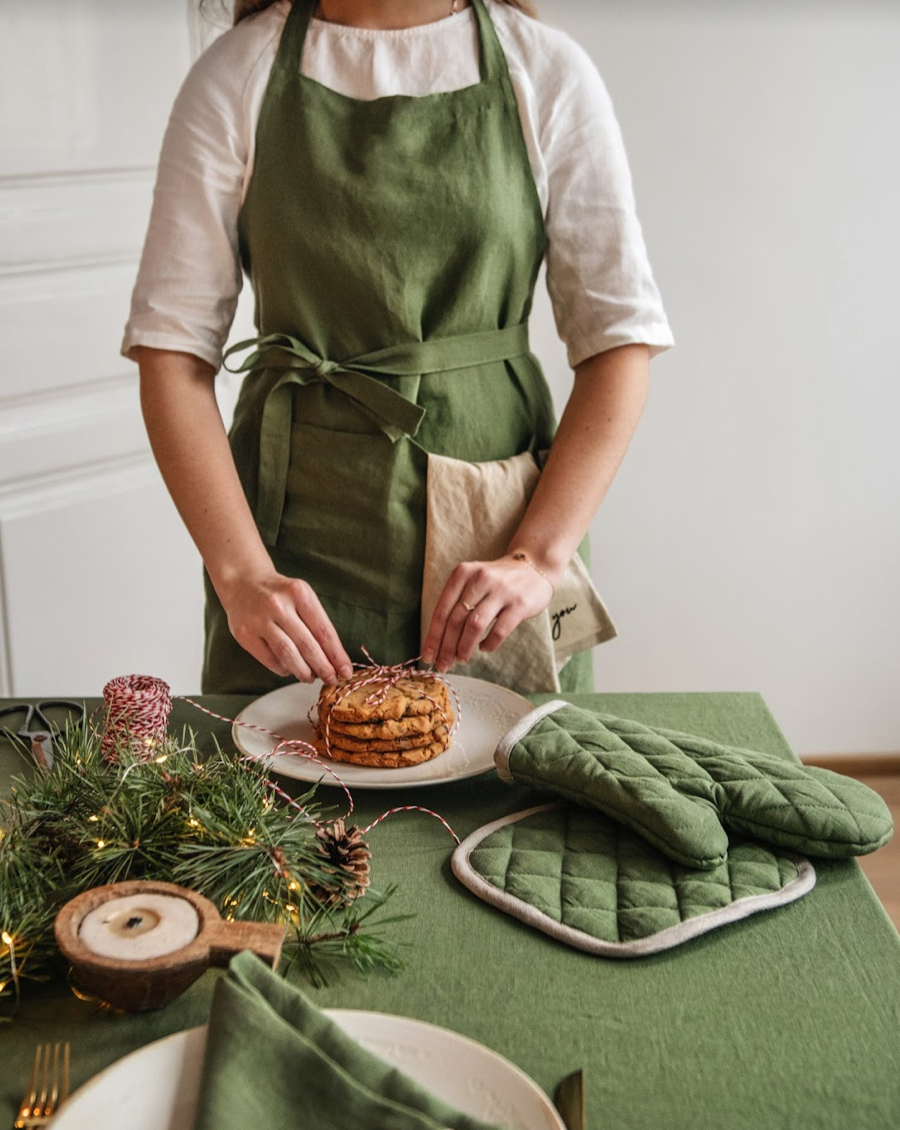 Forest green linen tablecloth