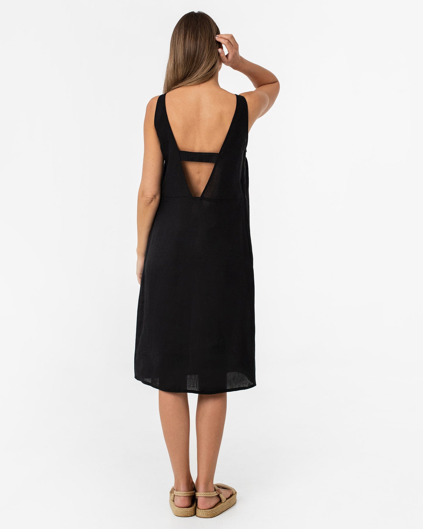 Cut-out linen dress TAHITI in Black - MagicLinen