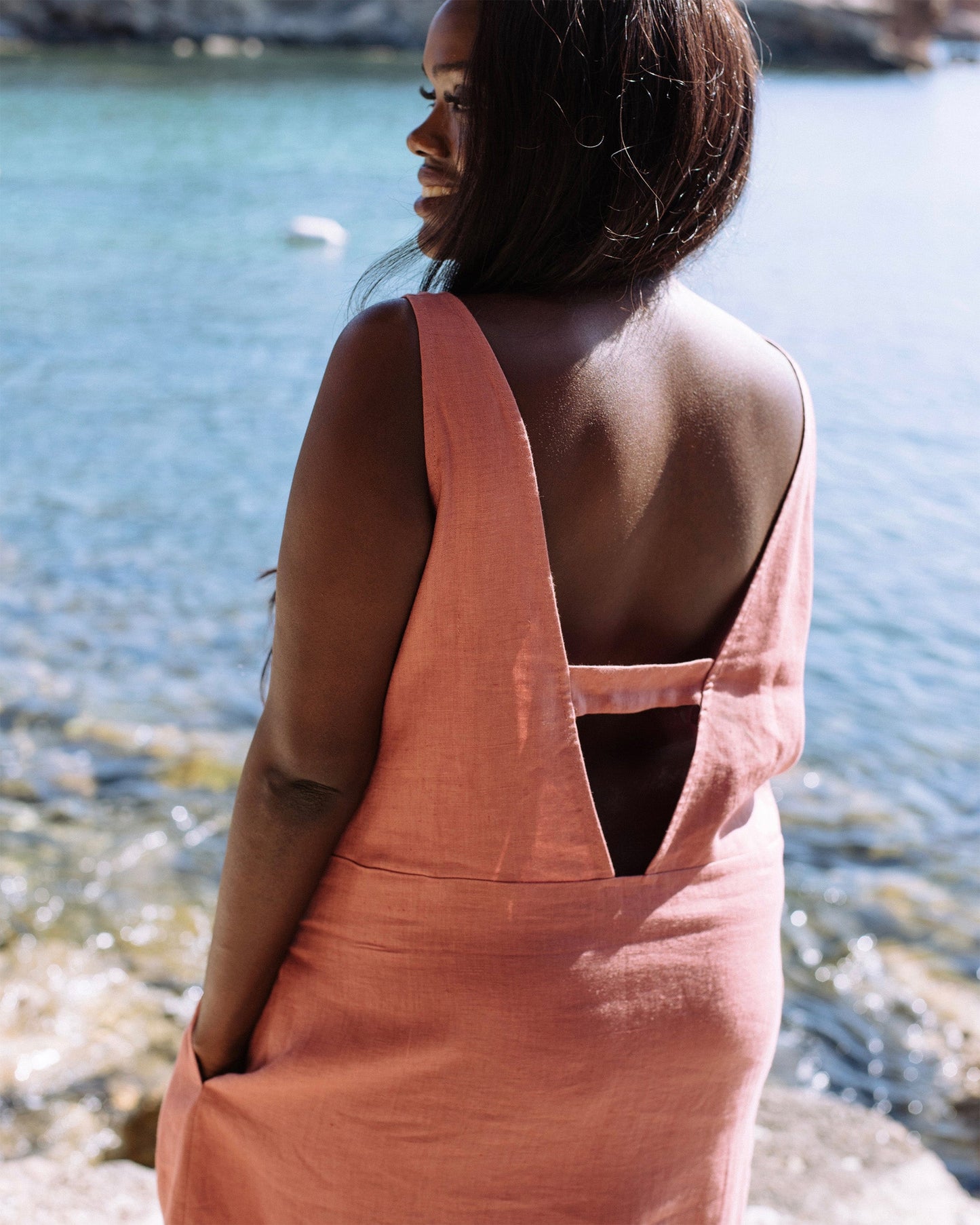 Cut-out linen dress TAHITI in Clay pink - MagicLinen