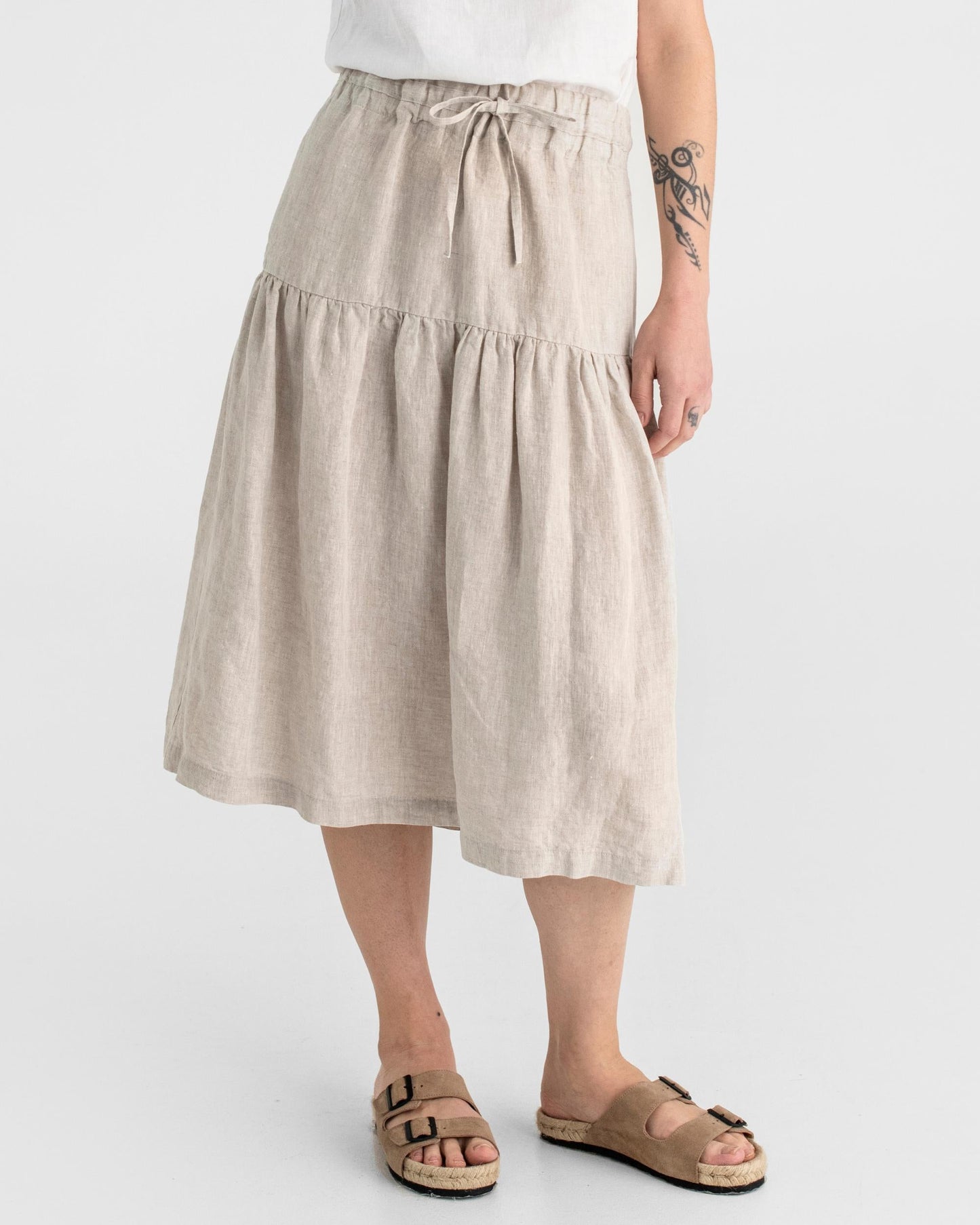Tiered linen skirt UBUD in Natural melange - MagicLinen
