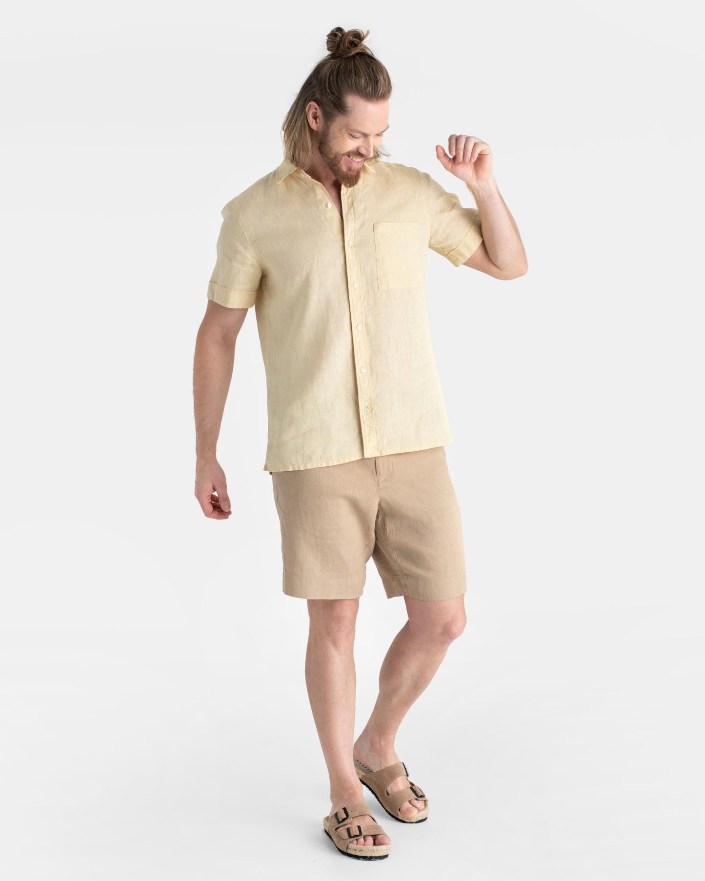 Men's short sleeves linen shirt VERBIER in Cream - MagicLinen