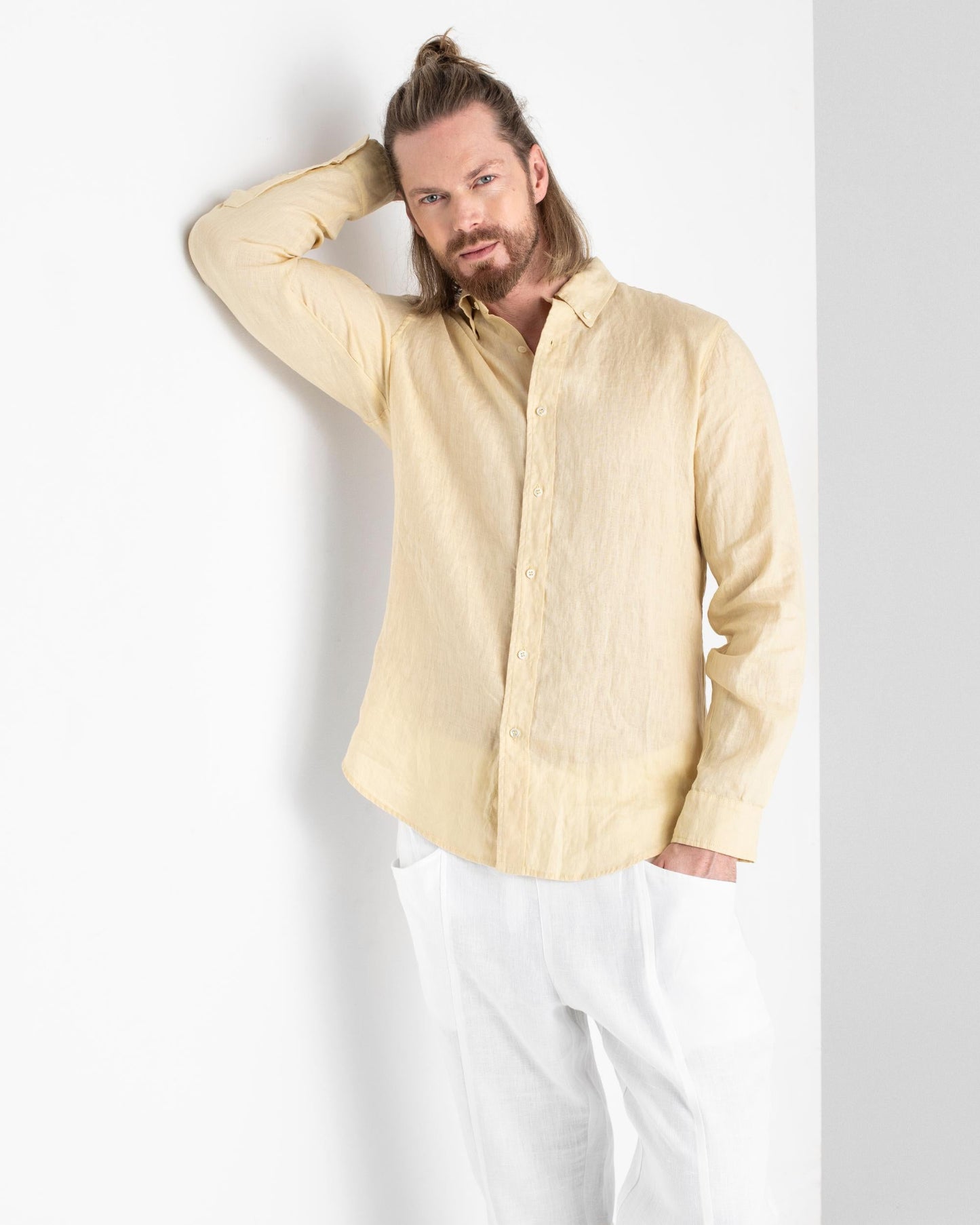 Men's classic linen shirt WENGEN in Cream - MagicLinen