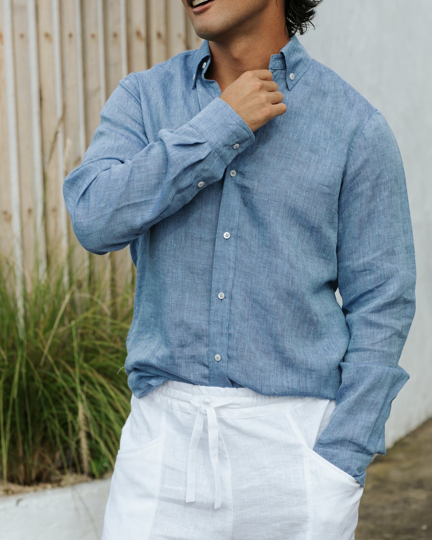 Men's classic linen shirt WENGEN in Denim chambray - MagicLinen