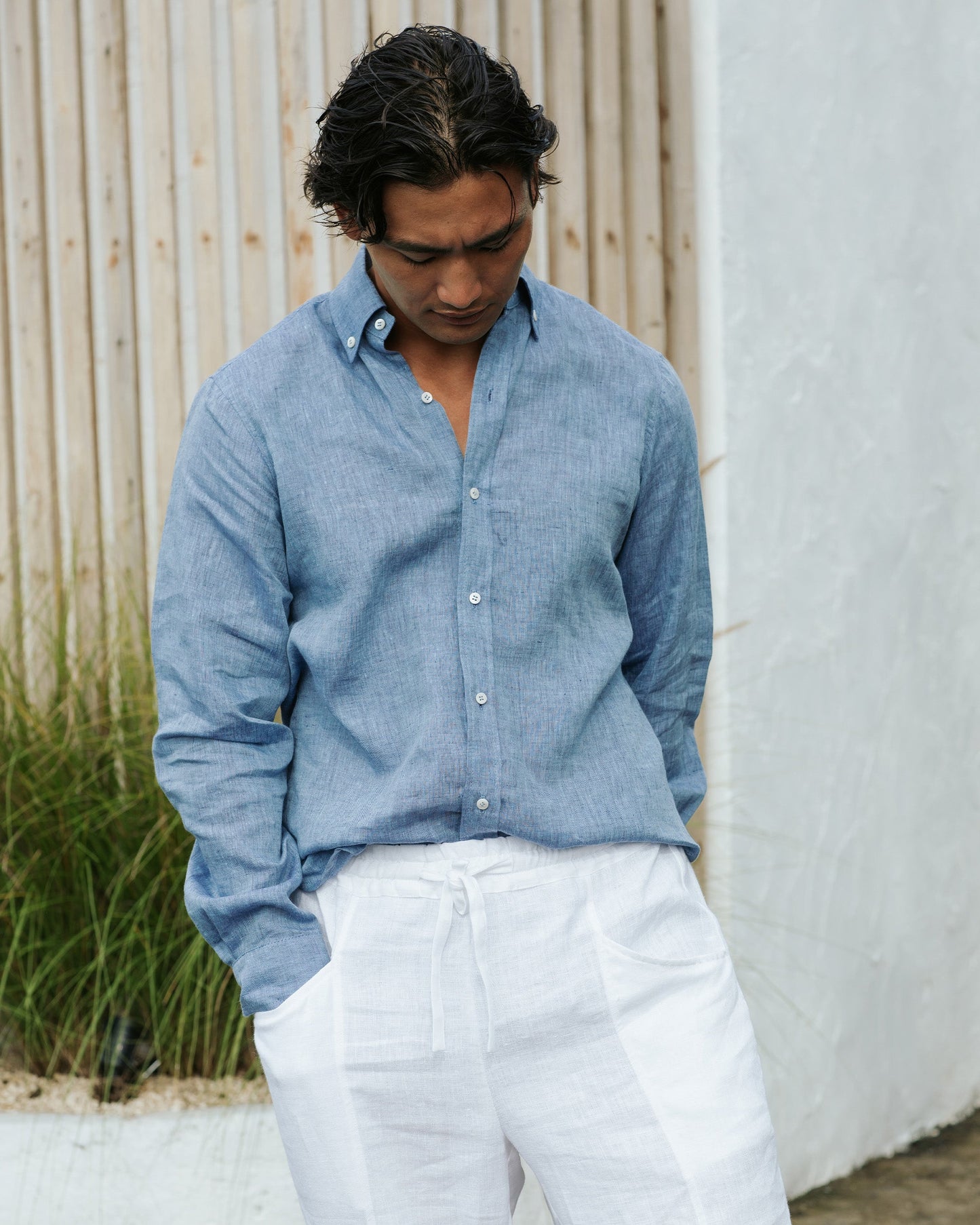 Men's classic linen shirt WENGEN in Denim chambray - MagicLinen