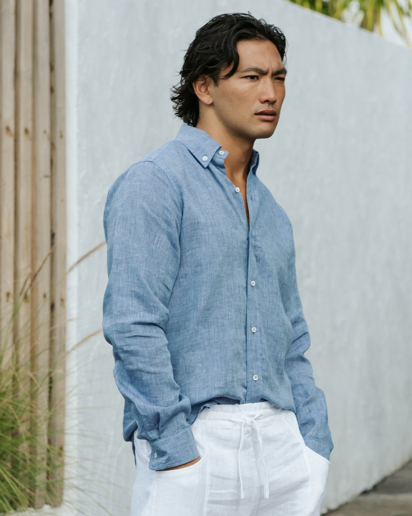 Men's classic linen shirt WENGEN in Denim chambray - MagicLinen