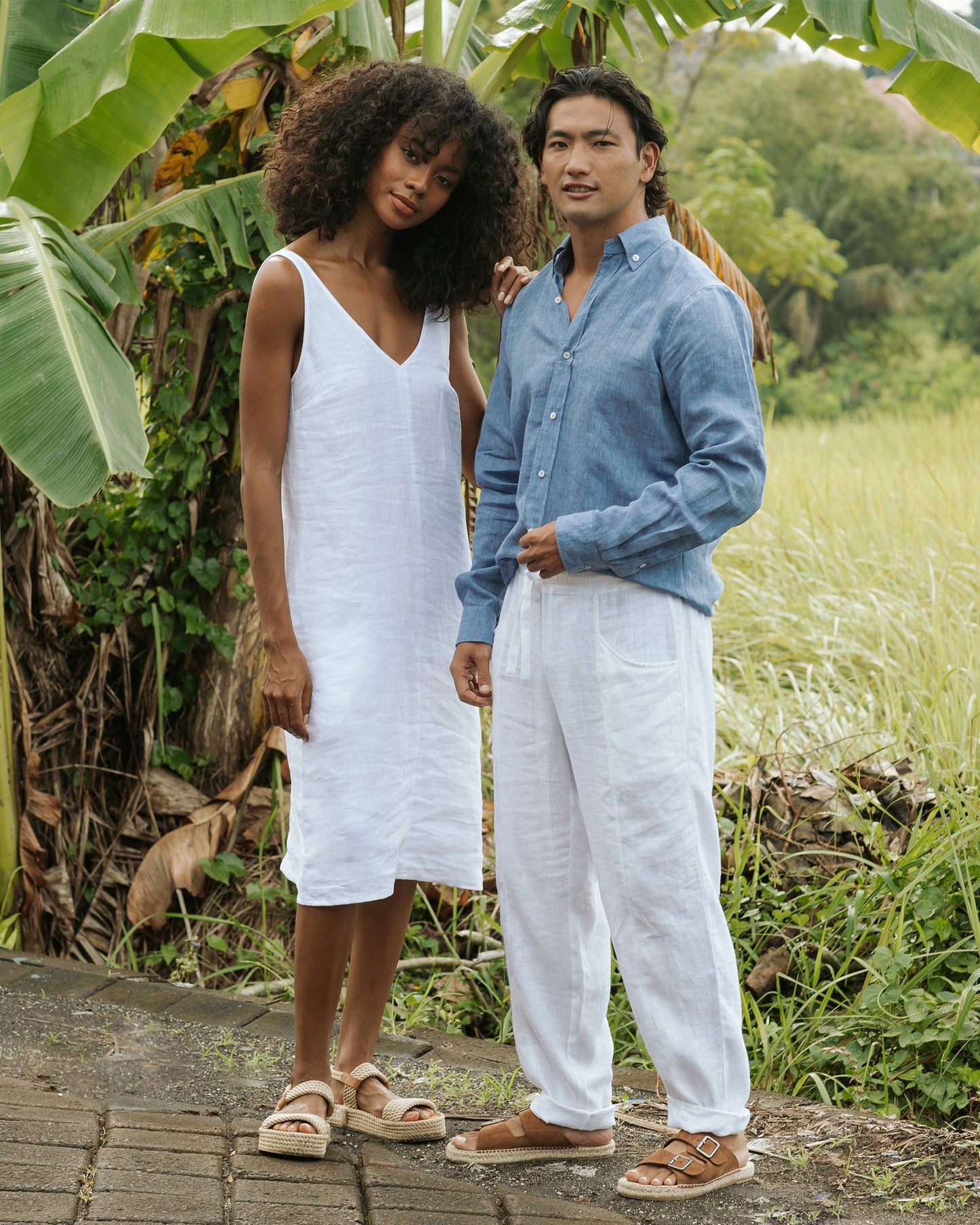 Cut-out linen dress TAHITI in White - MagicLinen