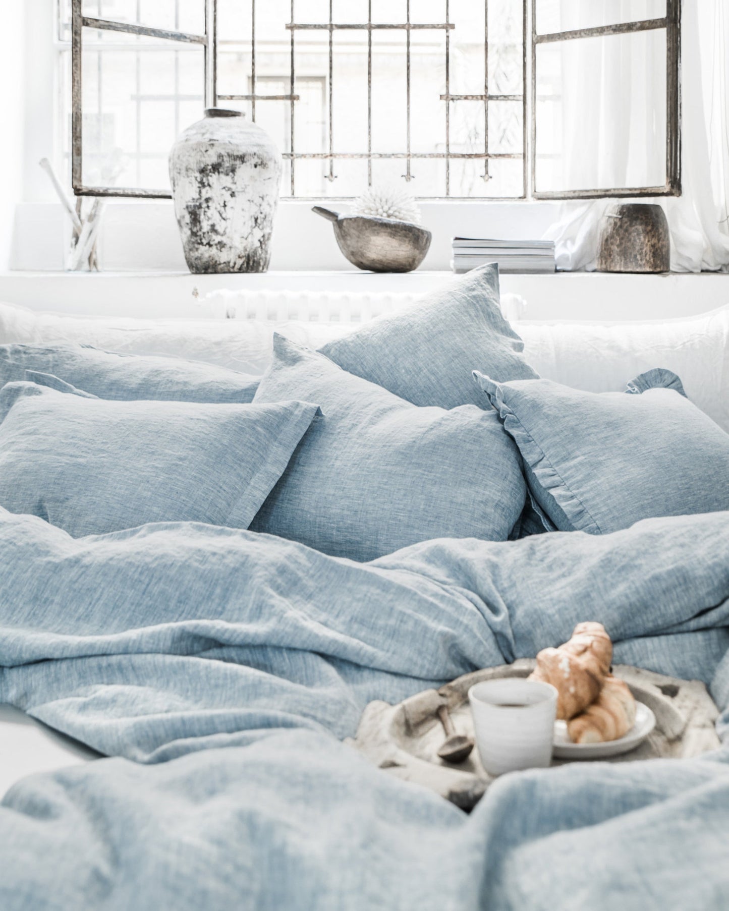 Blue melange linen duvet cover - MagicLinen