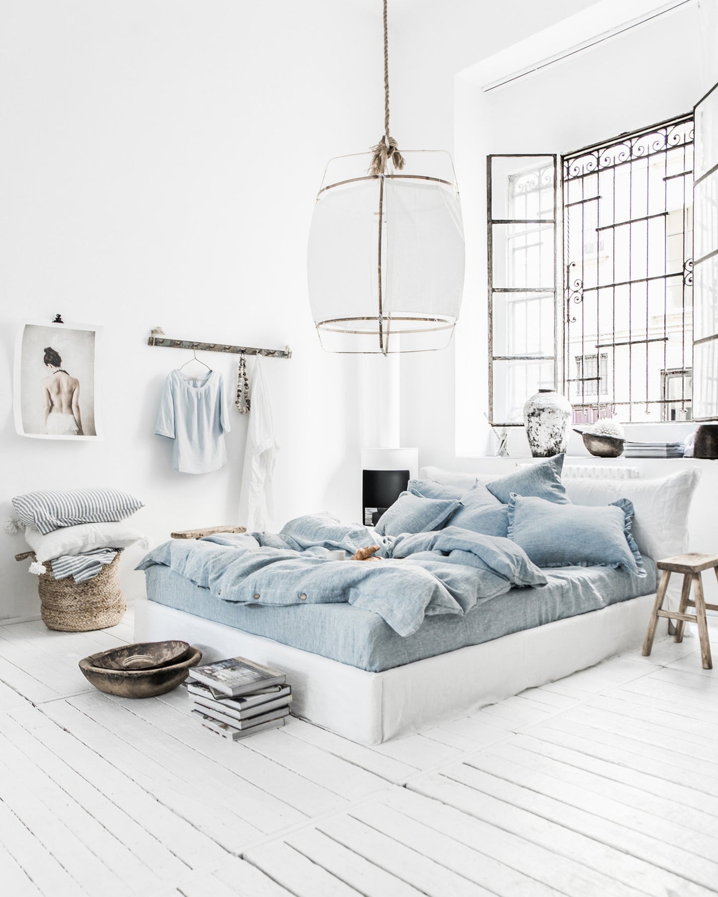 Blue melange linen duvet cover set (3 pcs) - MagicLinen