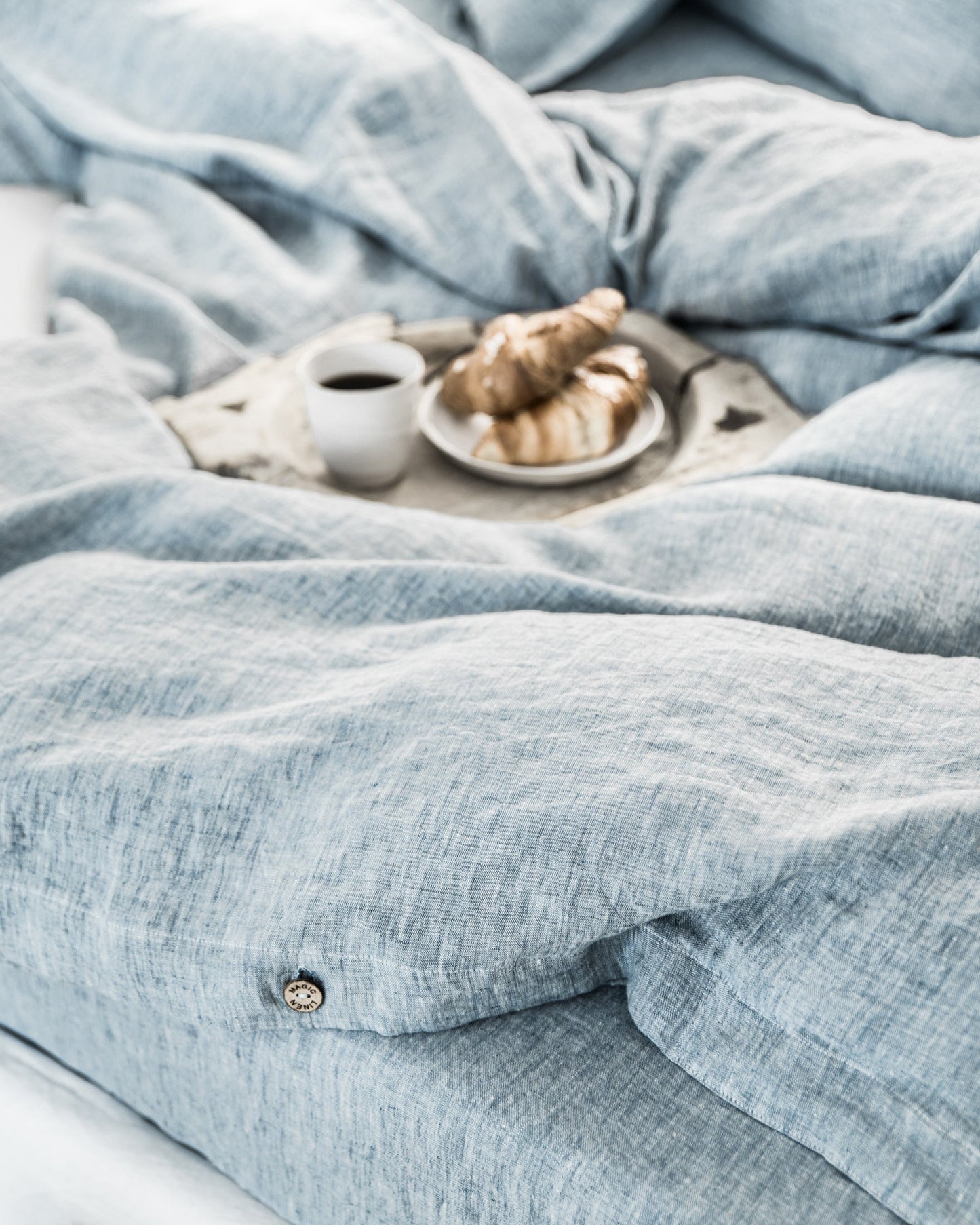 Blue melange linen duvet cover set (3 pcs) - MagicLinen