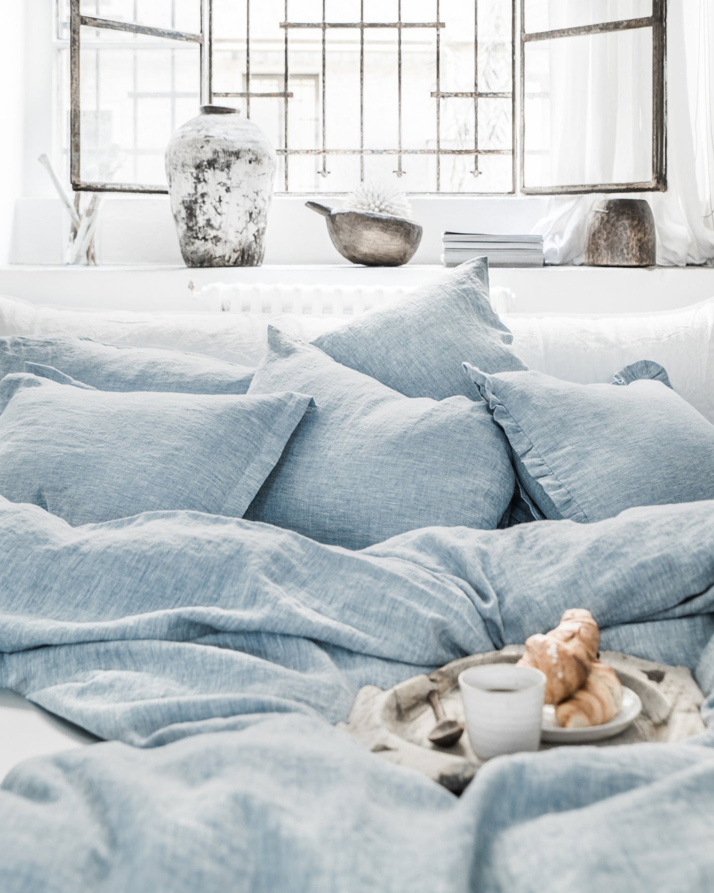 Blue melange linen duvet cover set (3 pcs) - MagicLinen