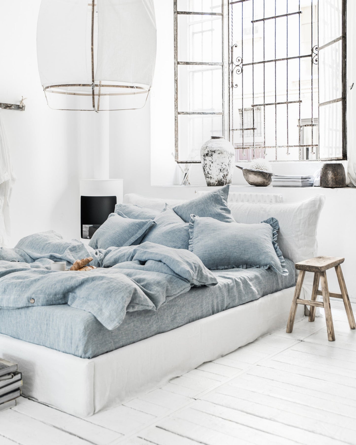 Blue melange linen fitted sheet - MagicLinen