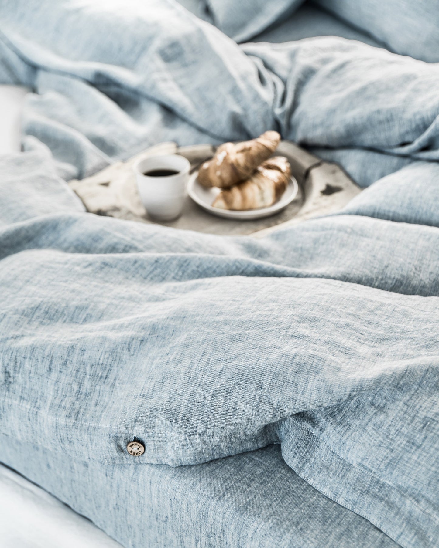 Blue melange linen fitted sheet - MagicLinen