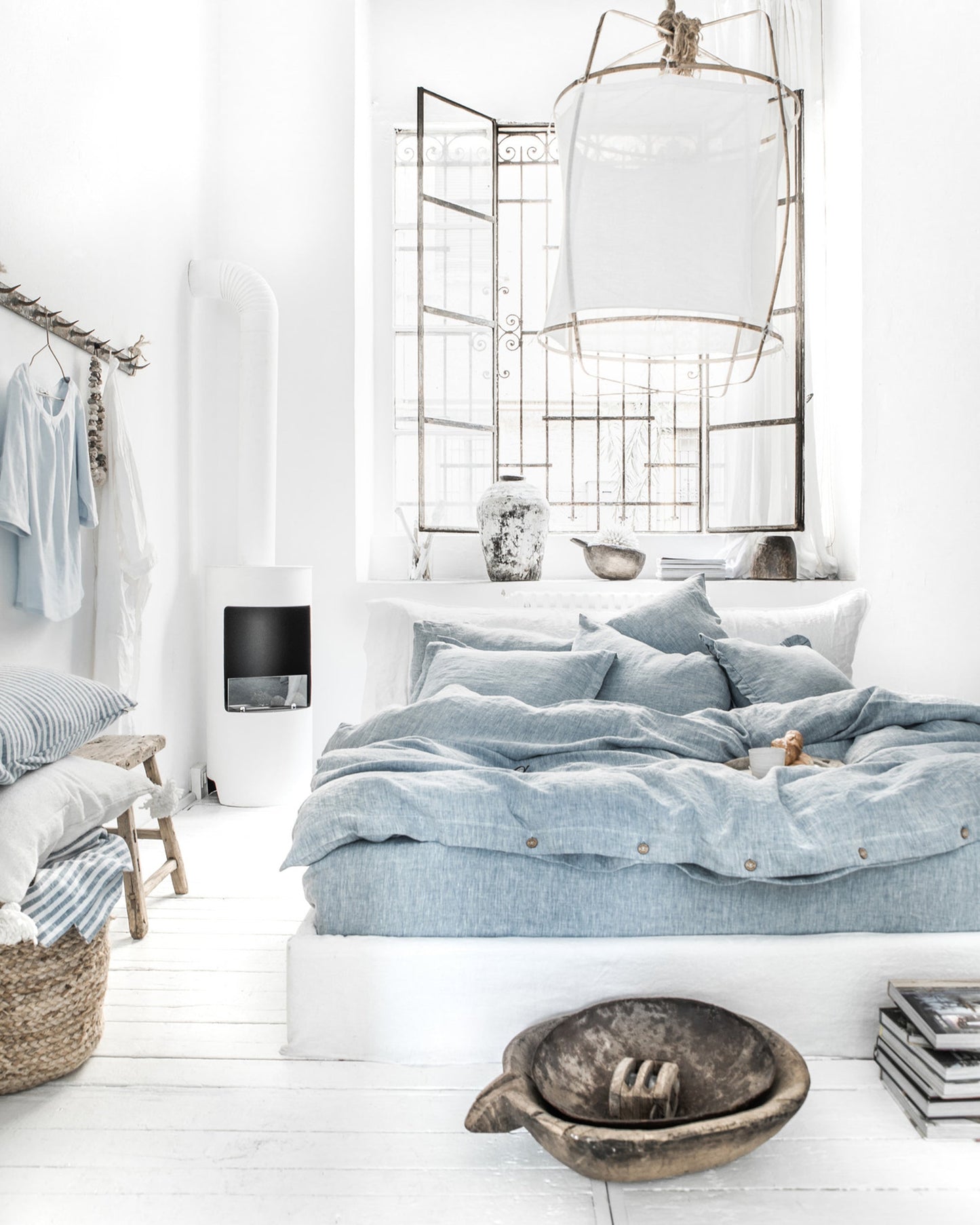 Blue melange linen fitted sheet - MagicLinen