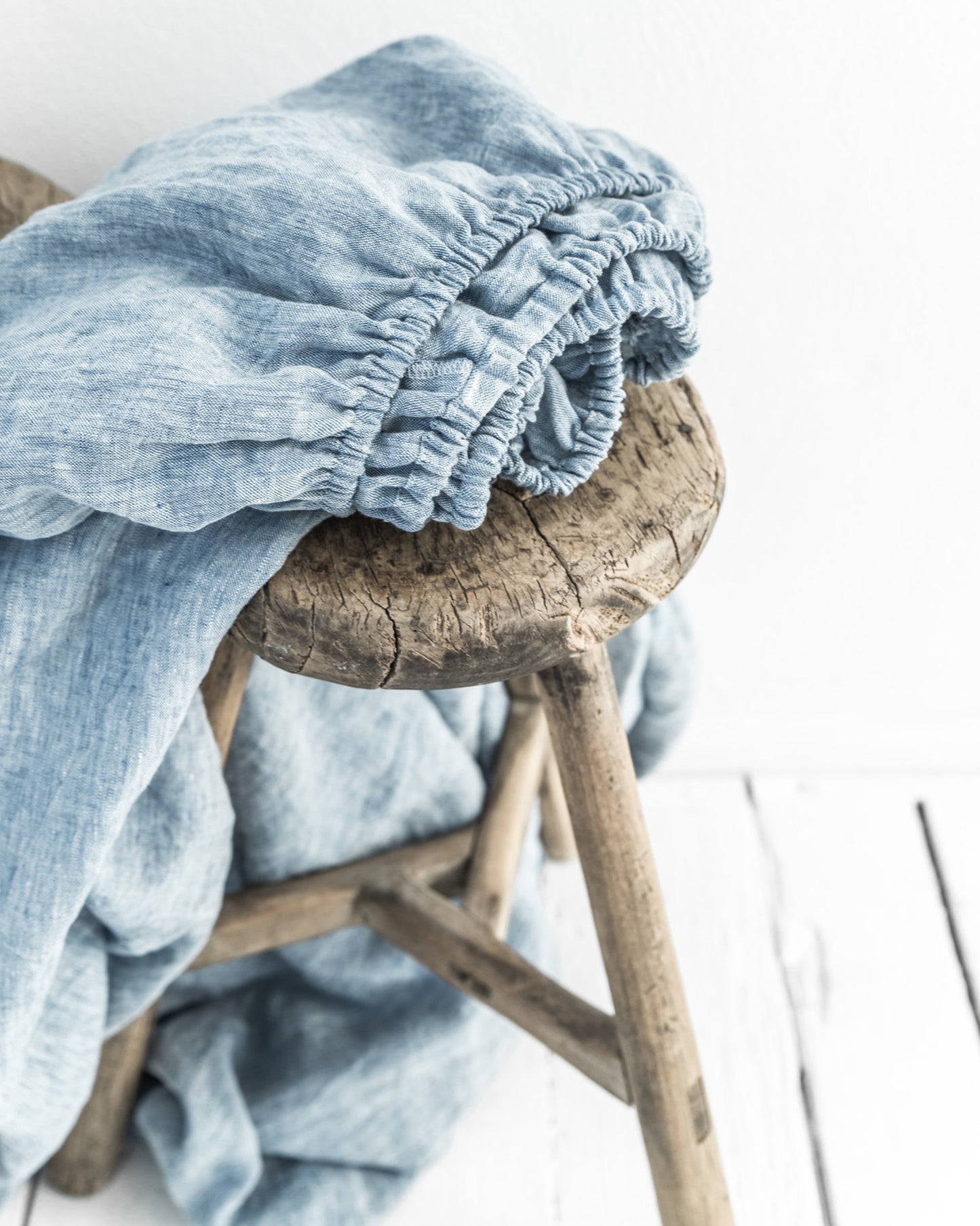 Blue melange linen fitted sheet - MagicLinen