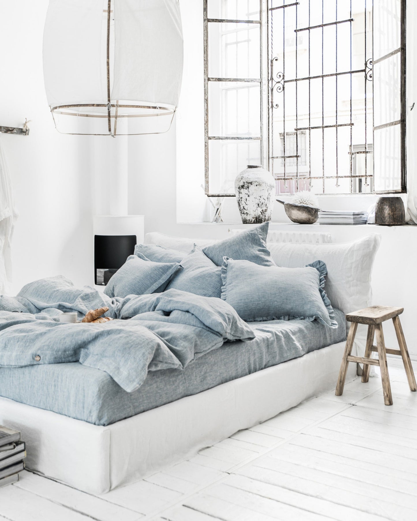 Blue melange linen flat sheet - MagicLinen