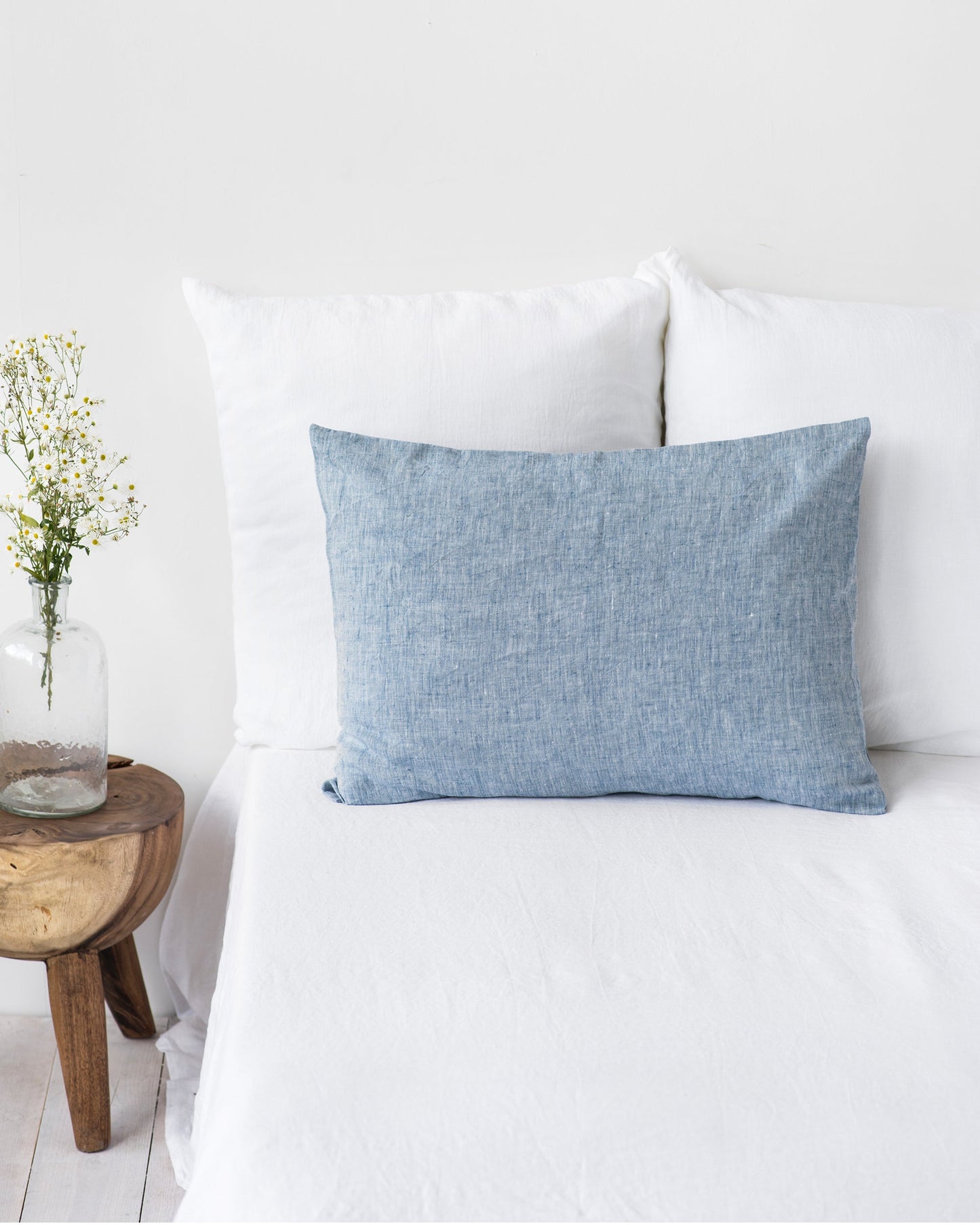 Blue melange linen pillowcase - MagicLinen