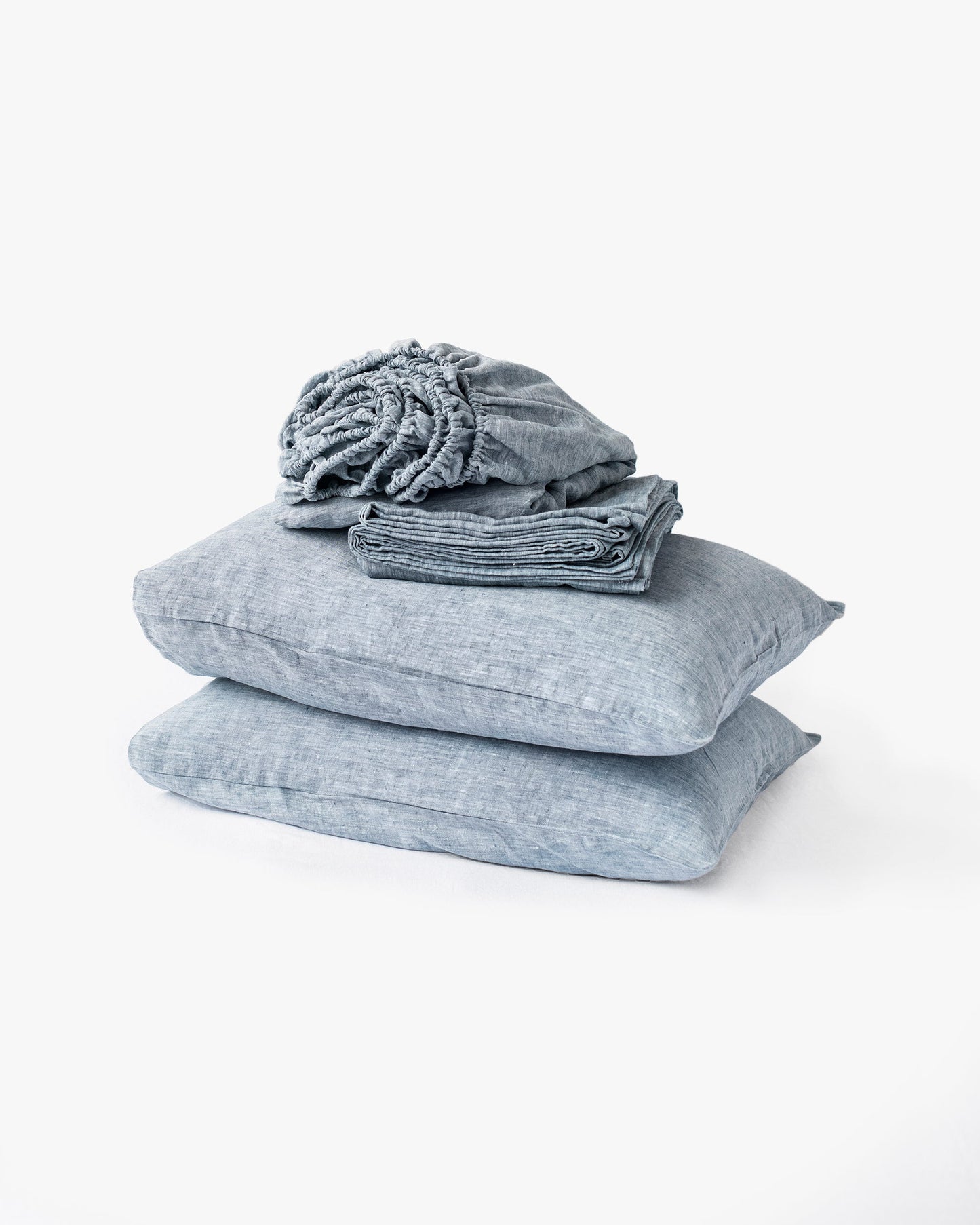Blue melange linen sheet set (4 pcs) - MagicLinen
