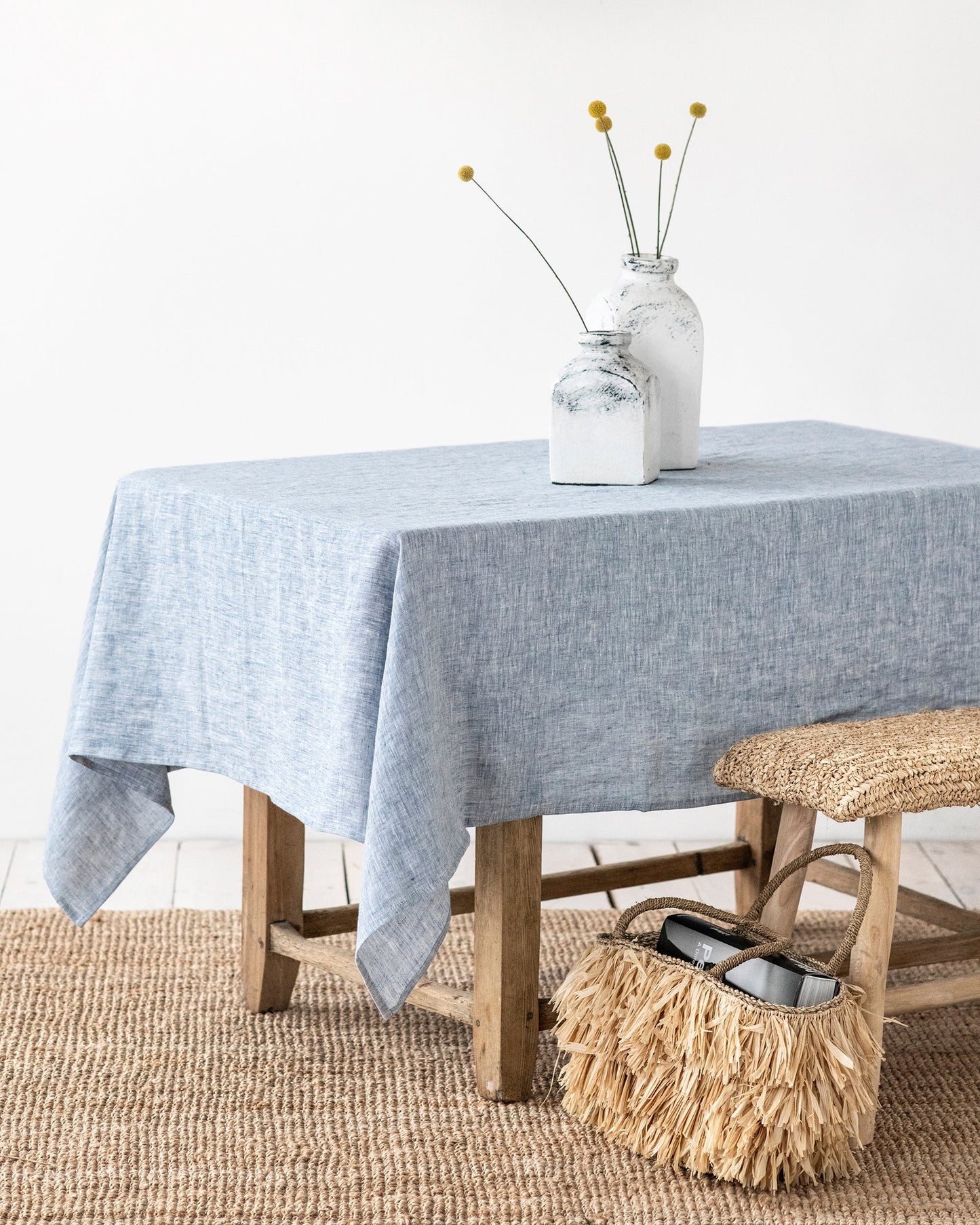 Blue Melange Linen tablecloth - MagicLinen