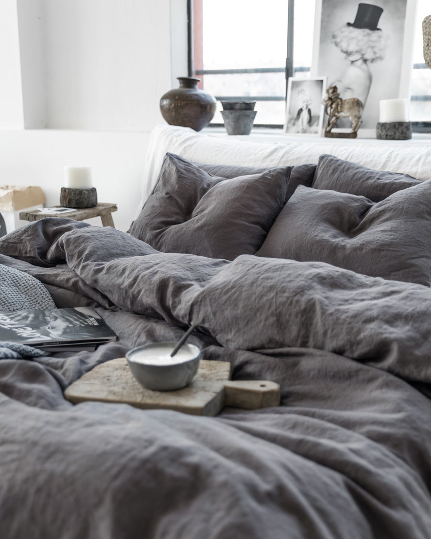 Charcoal gray linen sheet set (4 pcs) - MagicLinen
