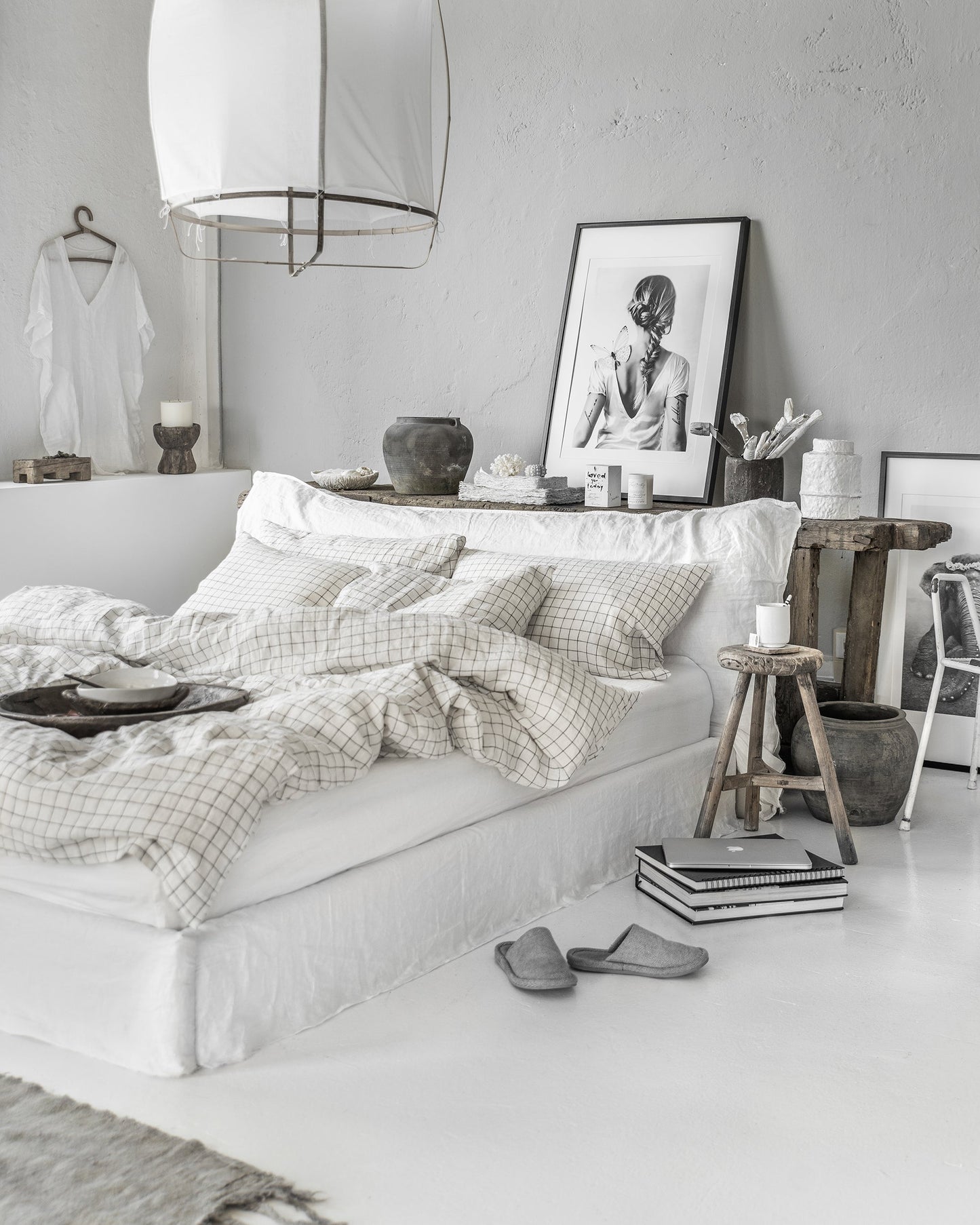 Charcoal grid linen duvet cover set (3 pcs) - MagicLinen