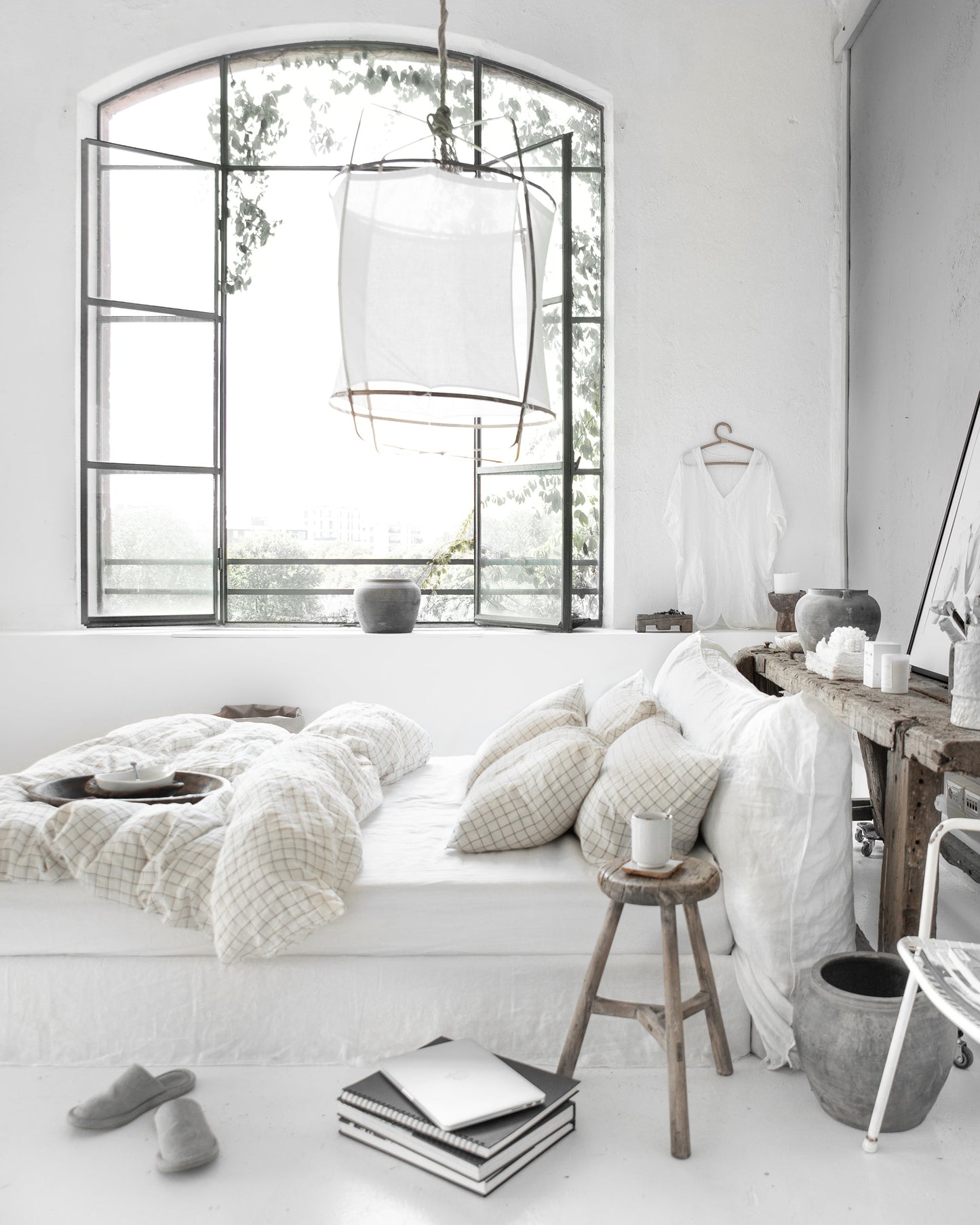Charcoal grid linen duvet cover set (3 pcs) - MagicLinen