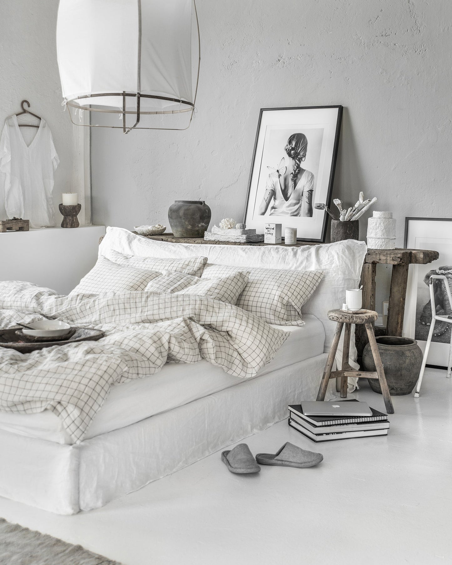 Charcoal grid linen pillowcase - MagicLinen