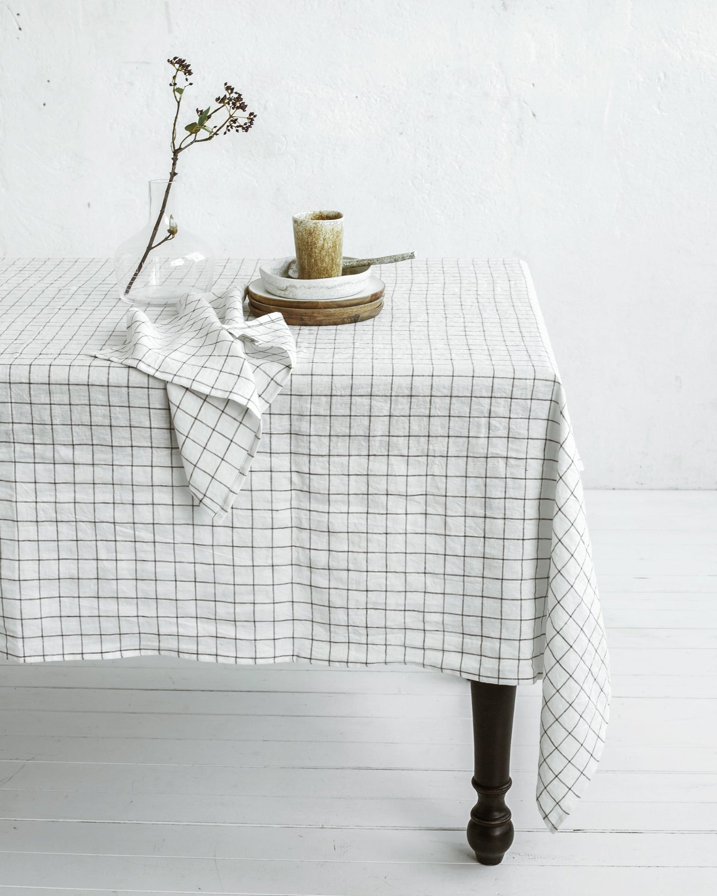 Charcoal Grid Linen tablecloth - MagicLinen