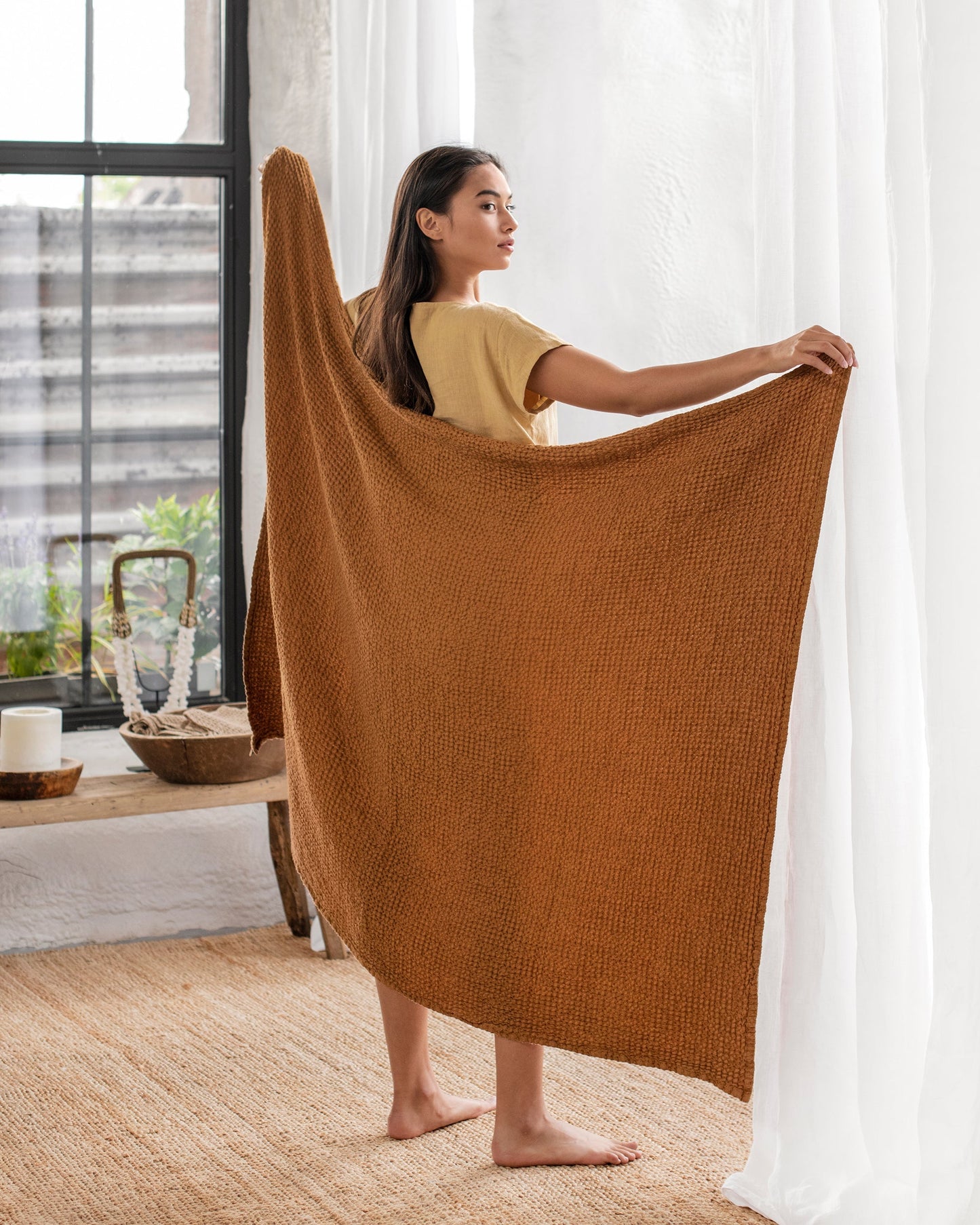 Cinnamon waffle towel set (3 pcs) - MagicLinen