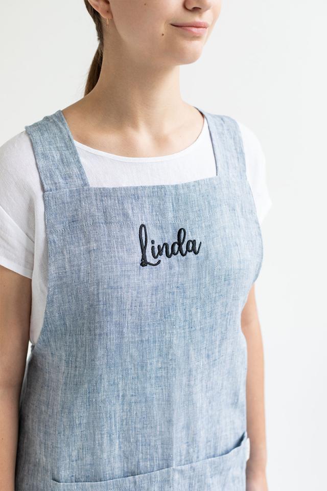 Embroidered Pinafore Cross-Back Linen Apron (pre-orders only)