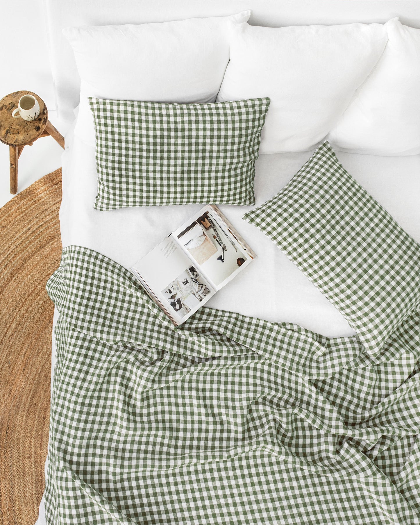 Forest green gingham linen flat sheet - MagicLinen