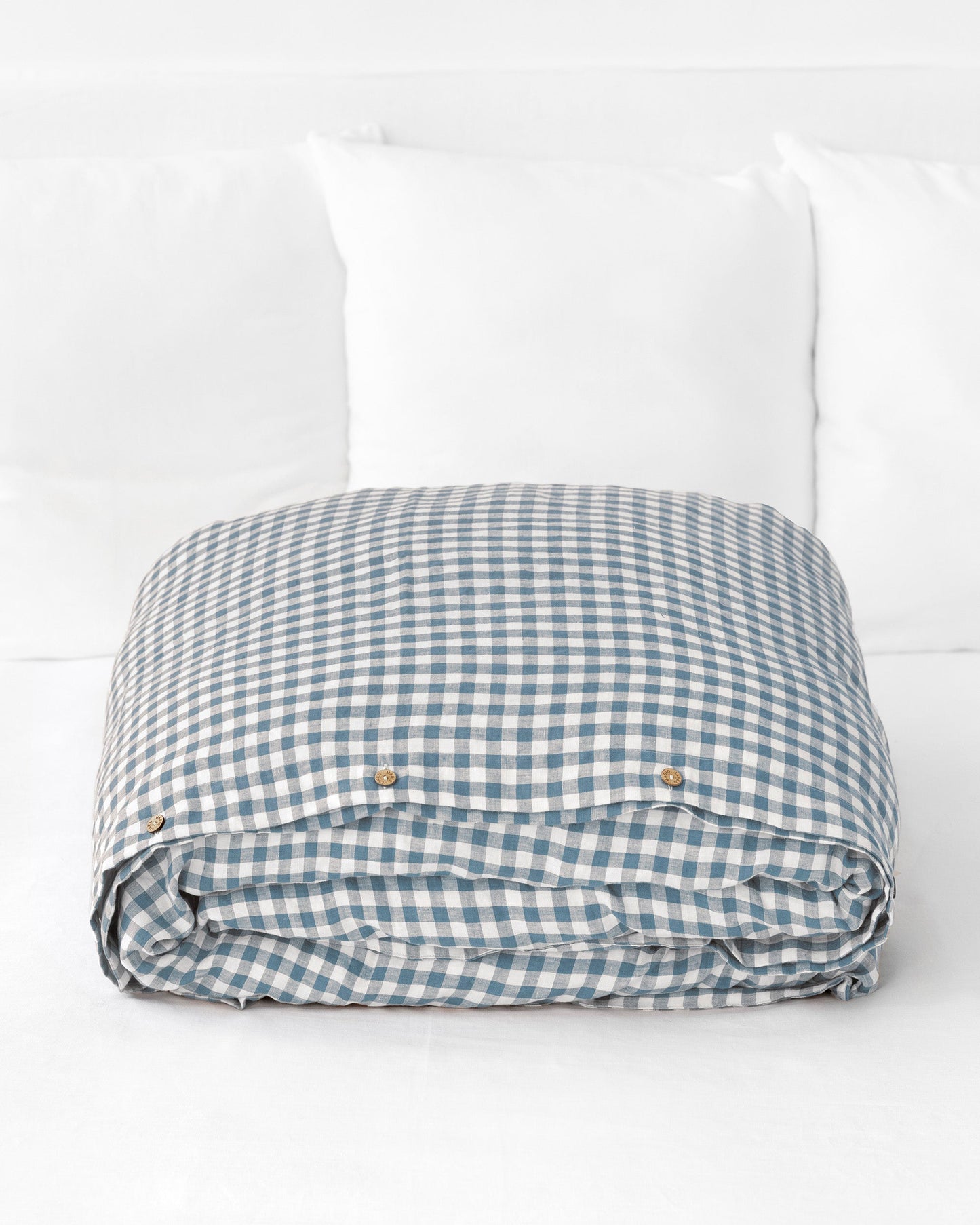 Gray blue gingham linen duvet cover - MagicLinen