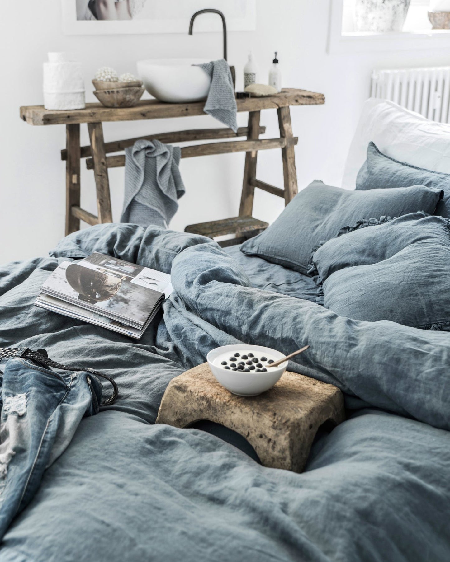 Gray blue linen pillowcase - MagicLinen