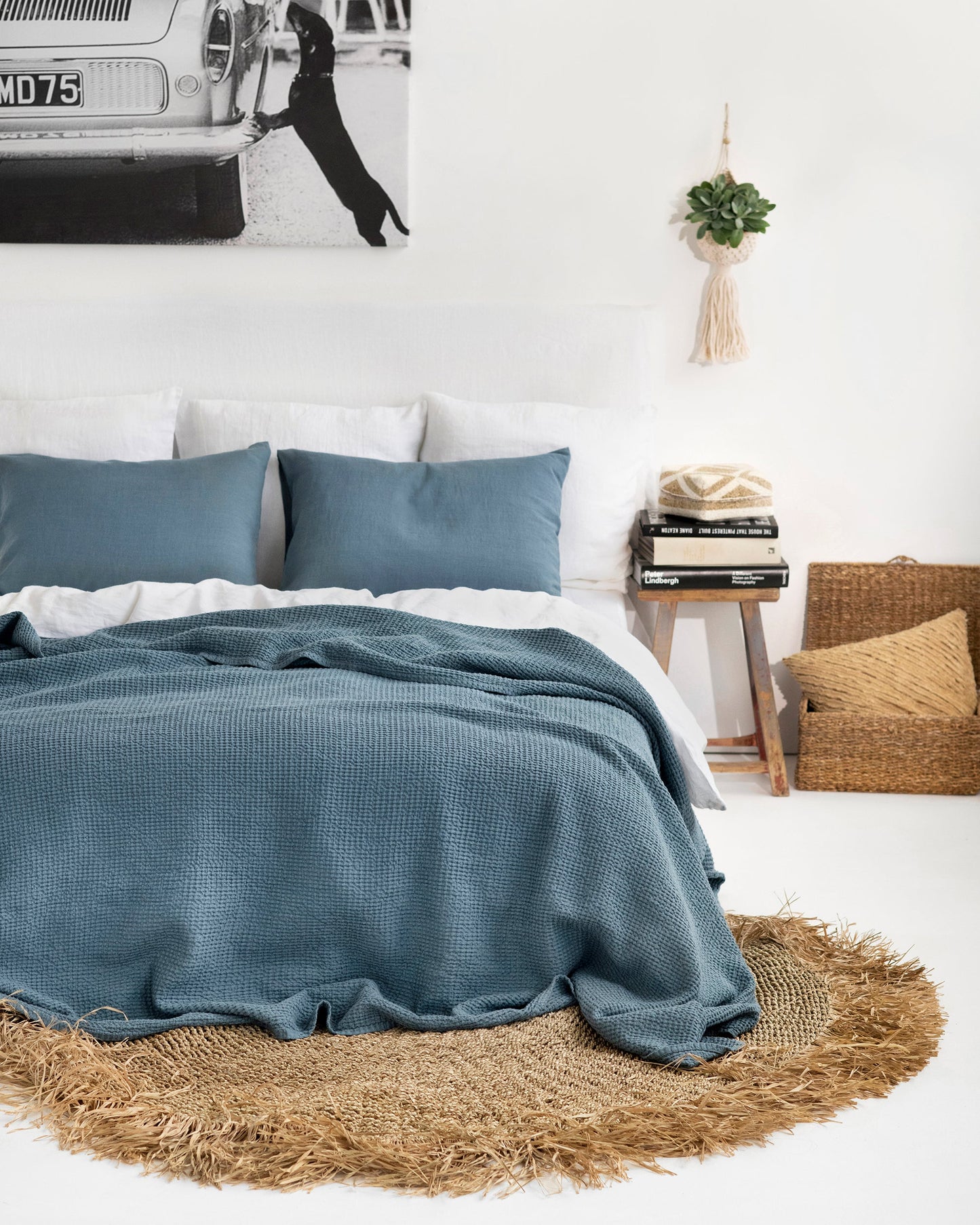 Gray blue waffle blanket - MagicLinen