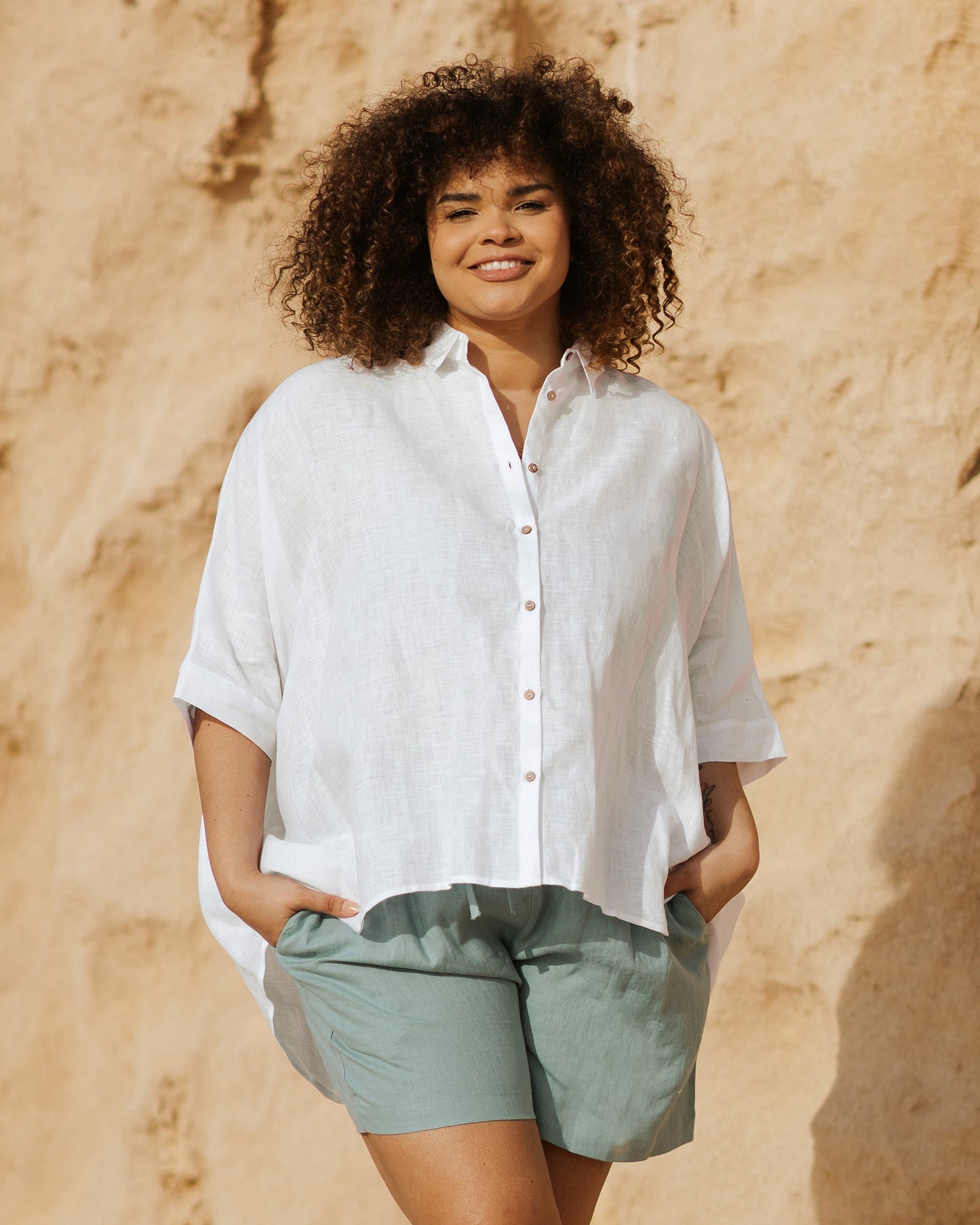 Lightweight linen shirt HANA in white - MagicLinen