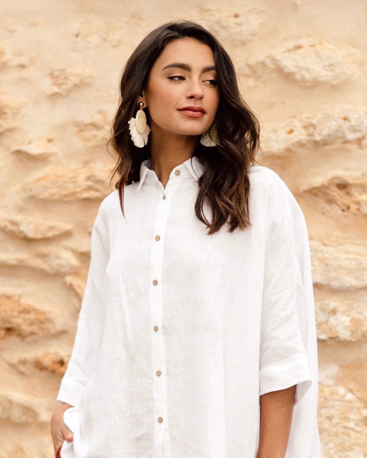 Lightweight linen shirt HANA in white - MagicLinen