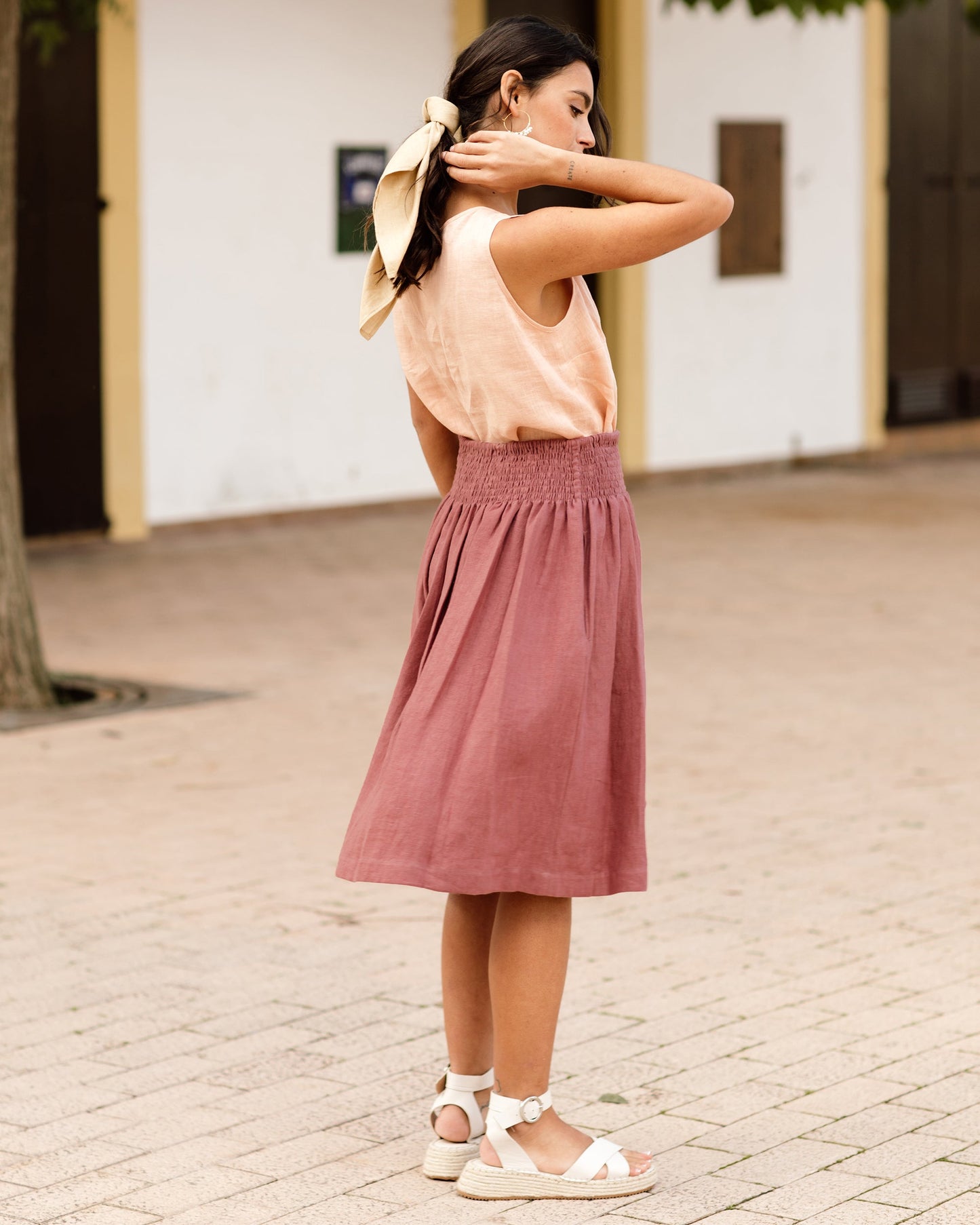 Linen crop top ITHAKA in peach - MagicLinen