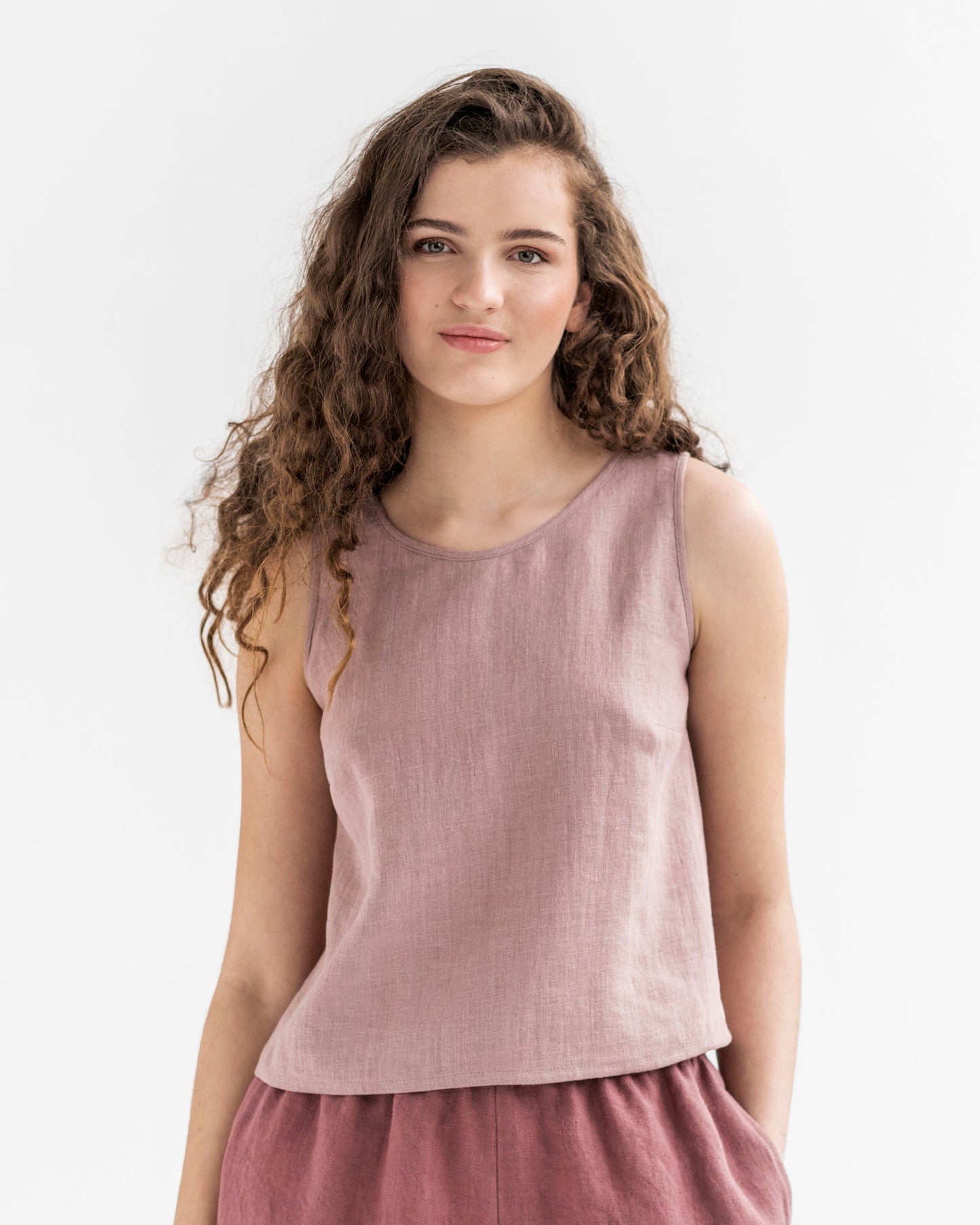 Linen crop top PAROS in woodrose - MagicLinen