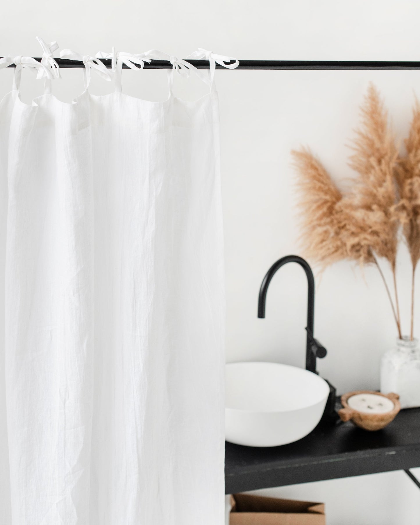 Linen shower curtain panel with tie top (1 pcs) - MagicLinen